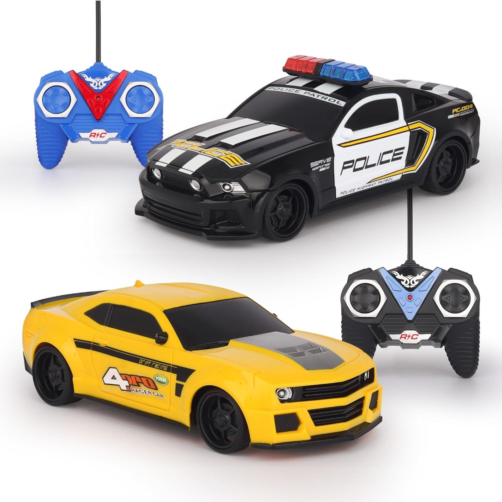 Haktoys Haktoys Amazing Set of Two RC Toy Vehicles: Remote Control Police Chase Set with Police Car and Sports Car - Simultaneous Action Fun for Kids Boys Girls!
