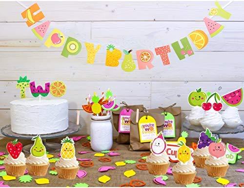 Sursurprise Tutti Frutti Party Decoration Kit Twotti Frutti Balloon Happy Birthday Banner Two Cake Topper for Girl’s Fruit 2nd Birthday