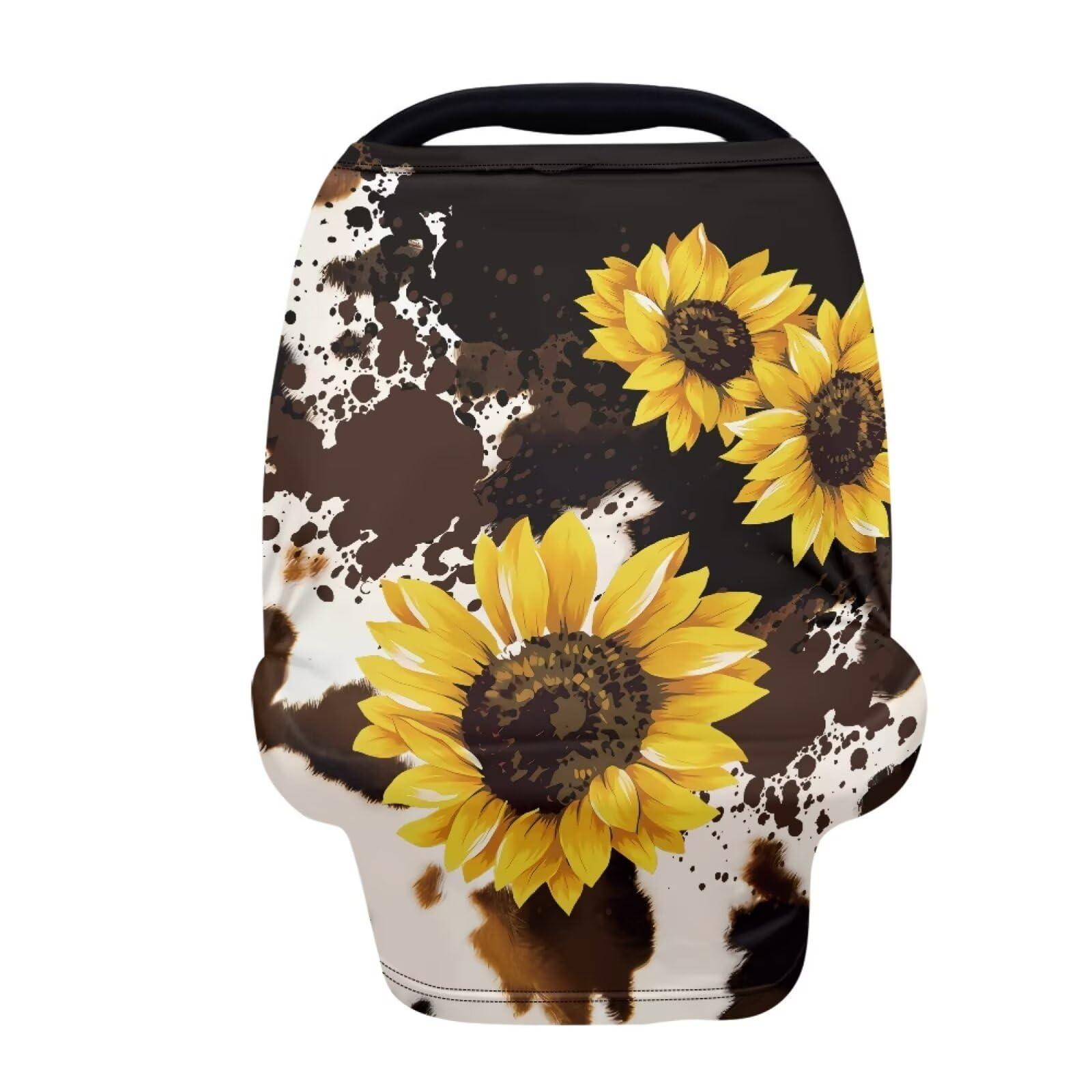 JOAIFO JOAIFO Sunflower Baby Car Seat Cover,Infant Carseat Canopy, Cow Print Nursing Breastfeeding Cover,Stretchy Carrier Covers for Stroller/High Chair/Shopping Cart