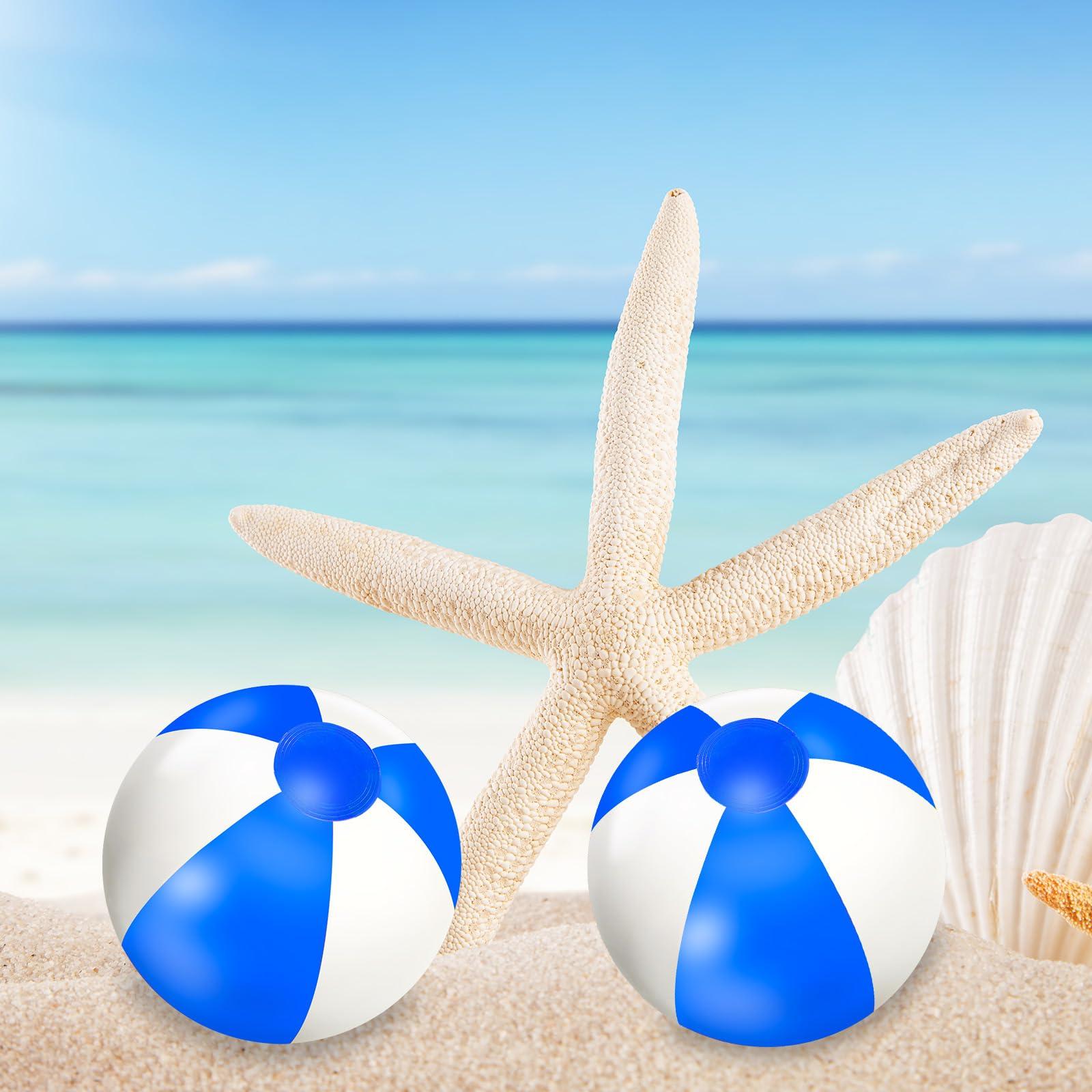 Whaline Whaline 16Pcs 16'' Blue and White Inflatable Beach Ball Round Pool PVC Balls Cute Game Toys for Summer Hawaiian Tropical Theme Beach Party Decorations Water Sand Game Accessory