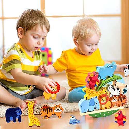 Atoylink Atoylink Wooden Stacking Toys for Toddlers Cute Zoo Animals Stacking Blocks Balance Game Preschool Montessori Educational Toys for 2 3 4 5 Year Old Kids Boys Girls Gifts