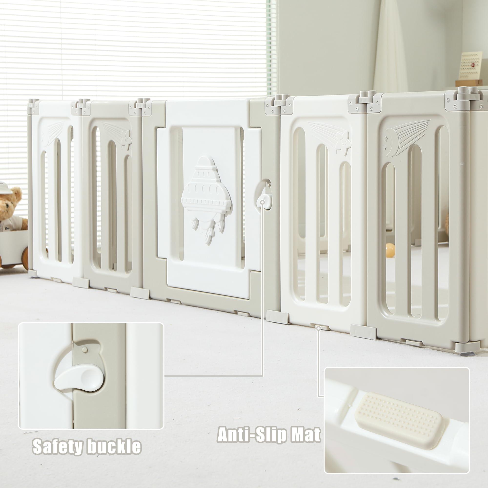 Bestgame Baby Play Pen, 22 Panels Extra Large Baby Playpen, Foldable Play Pens for Babies and Toddlers, UFO Portable Baby Fence, Baby Gate Playpen, Baby Play Yard, Grey