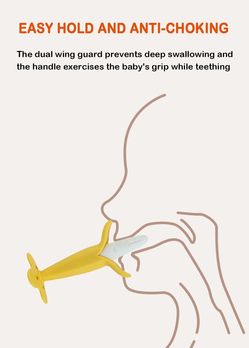 Dupad story Banana Teether, Self-Soothing Pain Relief Soft Silicone Train Teething Toy, Baby Teether for Babies,Toddlers, Infants, BPA Free, Soothes Babies Sore Gums