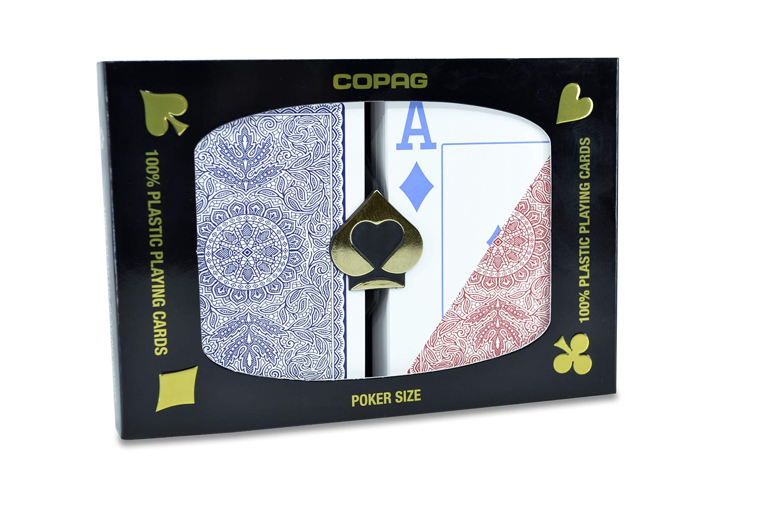 Copag Copag 4-Color Design 100% Plastic Playing Cards, Poker Size Jumbo Index Red/Blue Double Deck Set