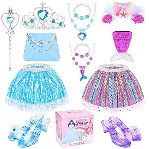 Princess Dress Up Shoes Jewelry Princess Toys Pretend Role Play with 2 Pairs of Shoes Skirt Purse Princess Dress Up Clothes for Little Girls Princess Gifts Toys for Girls Age 3 4 5 6 Year Old