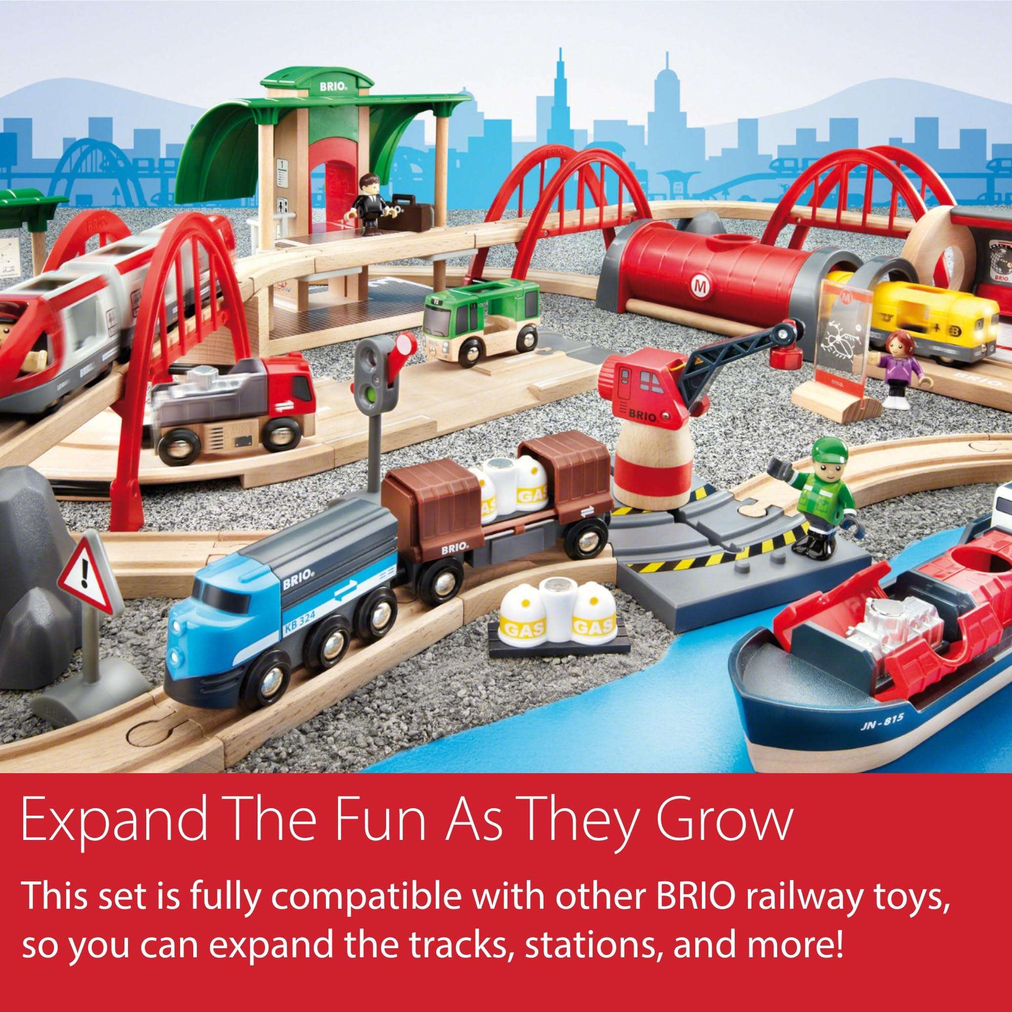 Brio BRIO World 33052 Deluxe Railway Set | Comprehensive Wooden Train Toy Set for Kids Age 3 and Up | FSC Certified Eco-Friendly Toy | Exciting Harbor and Metro Scenes