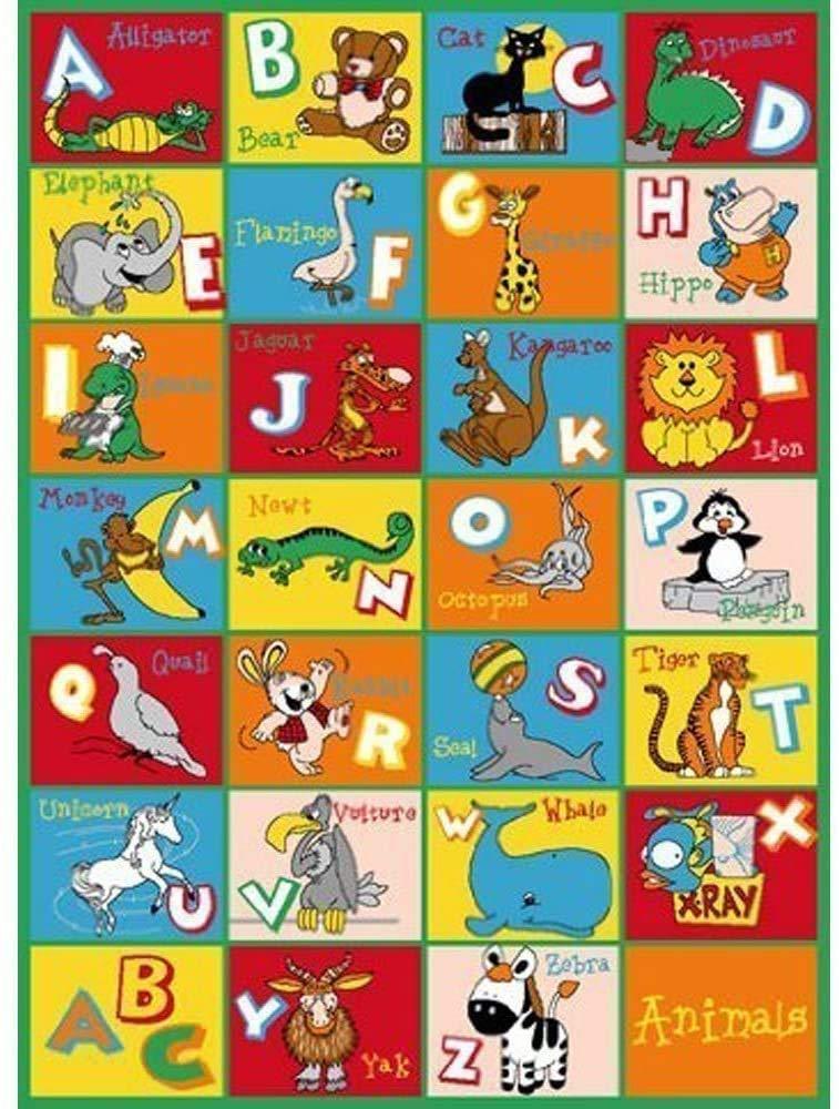 Champion Rugs Kids Colorful Animal Alphabet ABC Zoo Animals Area Rug Play Mat for Kids Nursery Bedroom Living Room (8 Feet X 10 Feet)