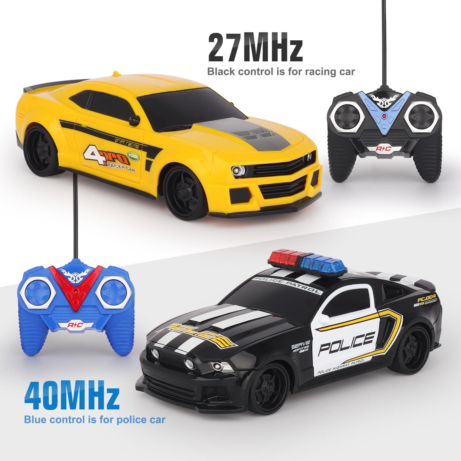 Haktoys Haktoys Amazing Set of Two RC Toy Vehicles: Remote Control Police Chase Set with Police Car and Sports Car - Simultaneous Action Fun for Kids Boys Girls!