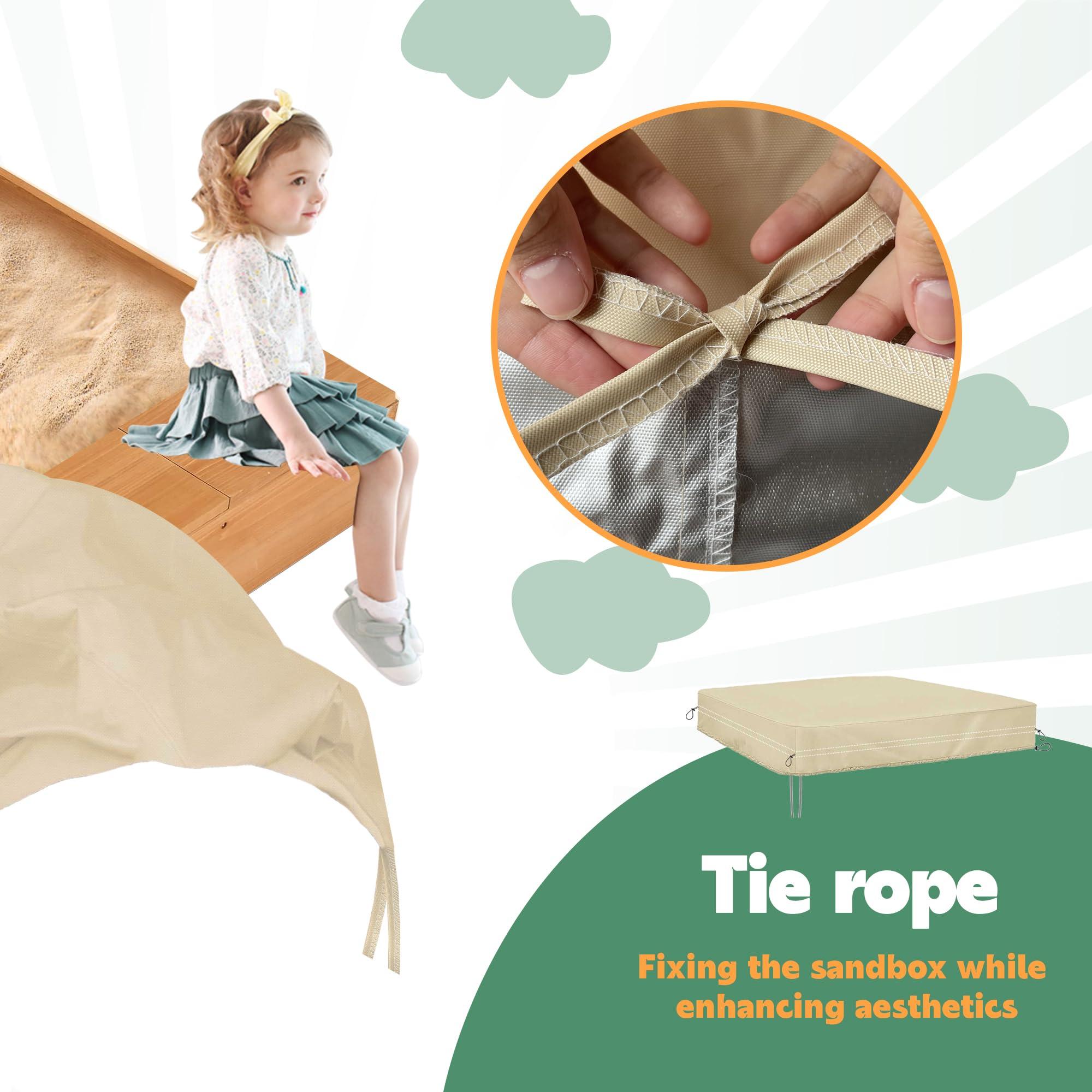 DUSTYPROTE DUSTYPROTE Sandbox Cover, 420D Heavy Duty Children\'s Sandbox Protection, Sand Coxes for Kids Outdoor with Lid-60in, Square Sandboxes Sandpit Cover (Khaki)