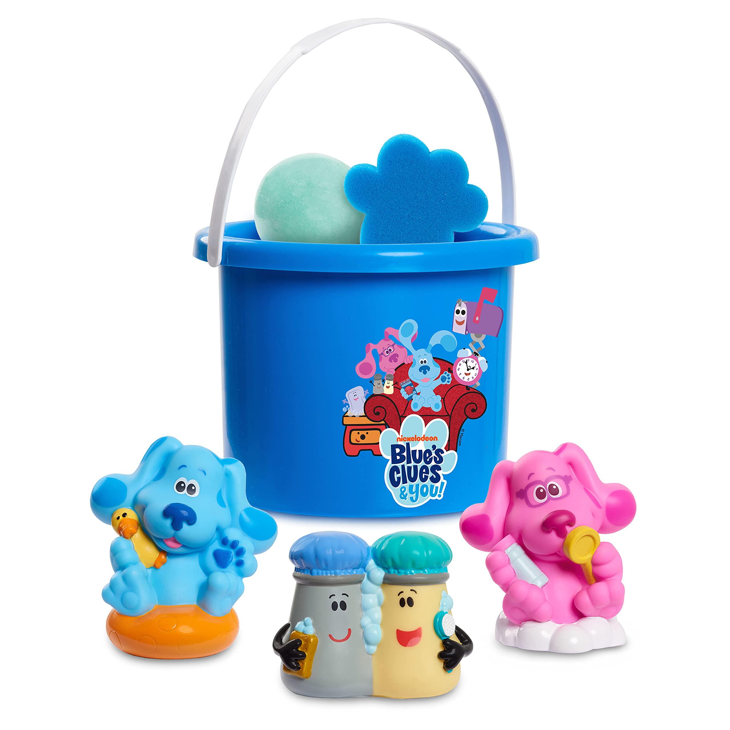 Blue's Clues & You! Blue\'s Clues & You! Bath Bucket 7-Piece Set, 3 Water Toys, 1 Figure, Bath Fizzy, Sponge and Bucket, Kids Toys for Ages 3 Up, Amazon Exclusive