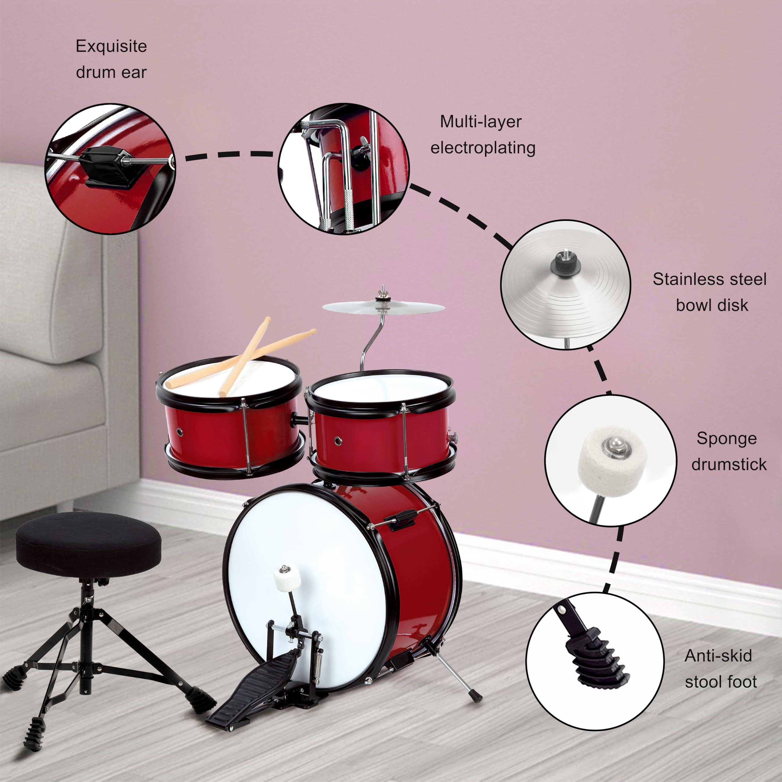 CB SKY CB SKY 5-piece Kids/Junior Drum Set 13\" bass drum/Beginner (Standard) /Kids musical toys, musical instrument (Red)