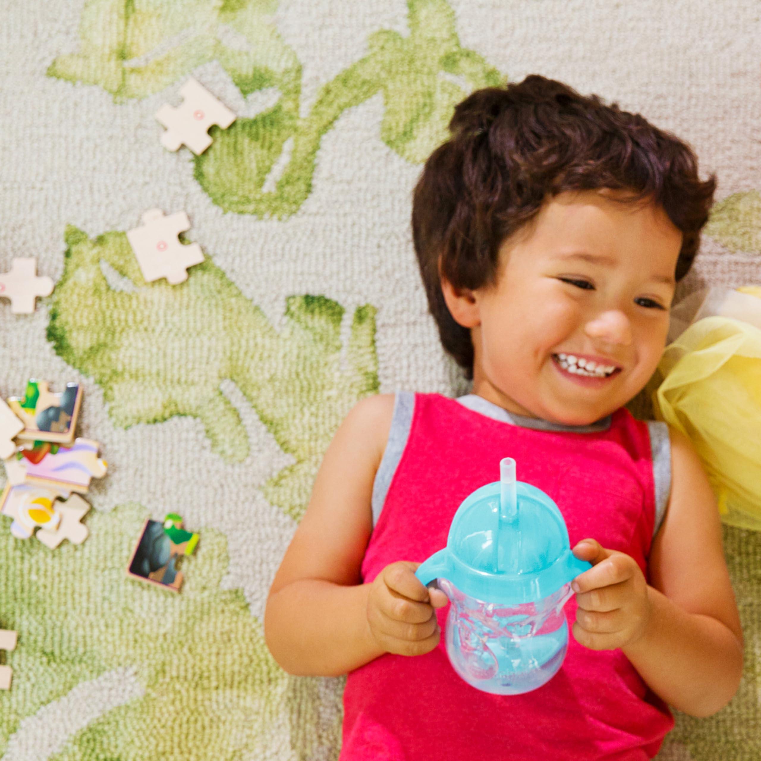 Munchkin Munchkin Any Angle Sippy Cup for Toddlers, Weighted Straw Trainer Cup with Click Lock Lid, 7 Ounce, 2 Pack, Blue/Green