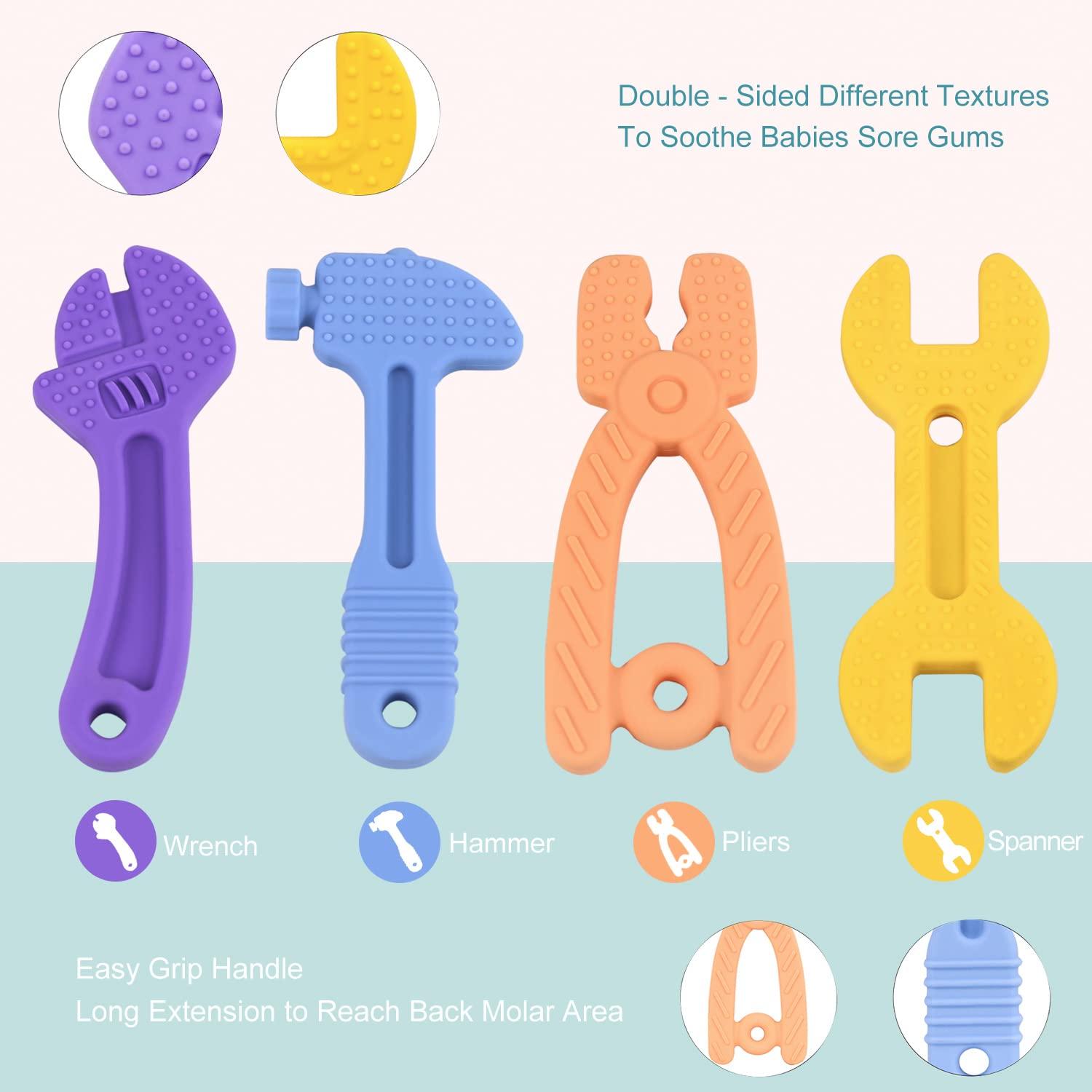 SJDSND Teething Toys for Babies 3-6 Months 6-12 Months, Baby Teething Toys, Silicone Baby Teether Toys, Baby Chew Toys, Molar Teether, Hammer Wrench Spanner Pliers Shape Teething Toys for Boys Girls