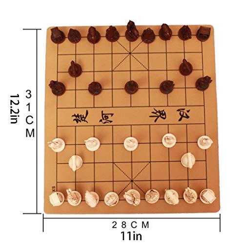 ZANZAN WUHE Chess Chinese Chess Xiangqi Game Retro Terracotta Warriors Chess Board Games Resin Chess Pieces and Leather Soft Chessboard chessex