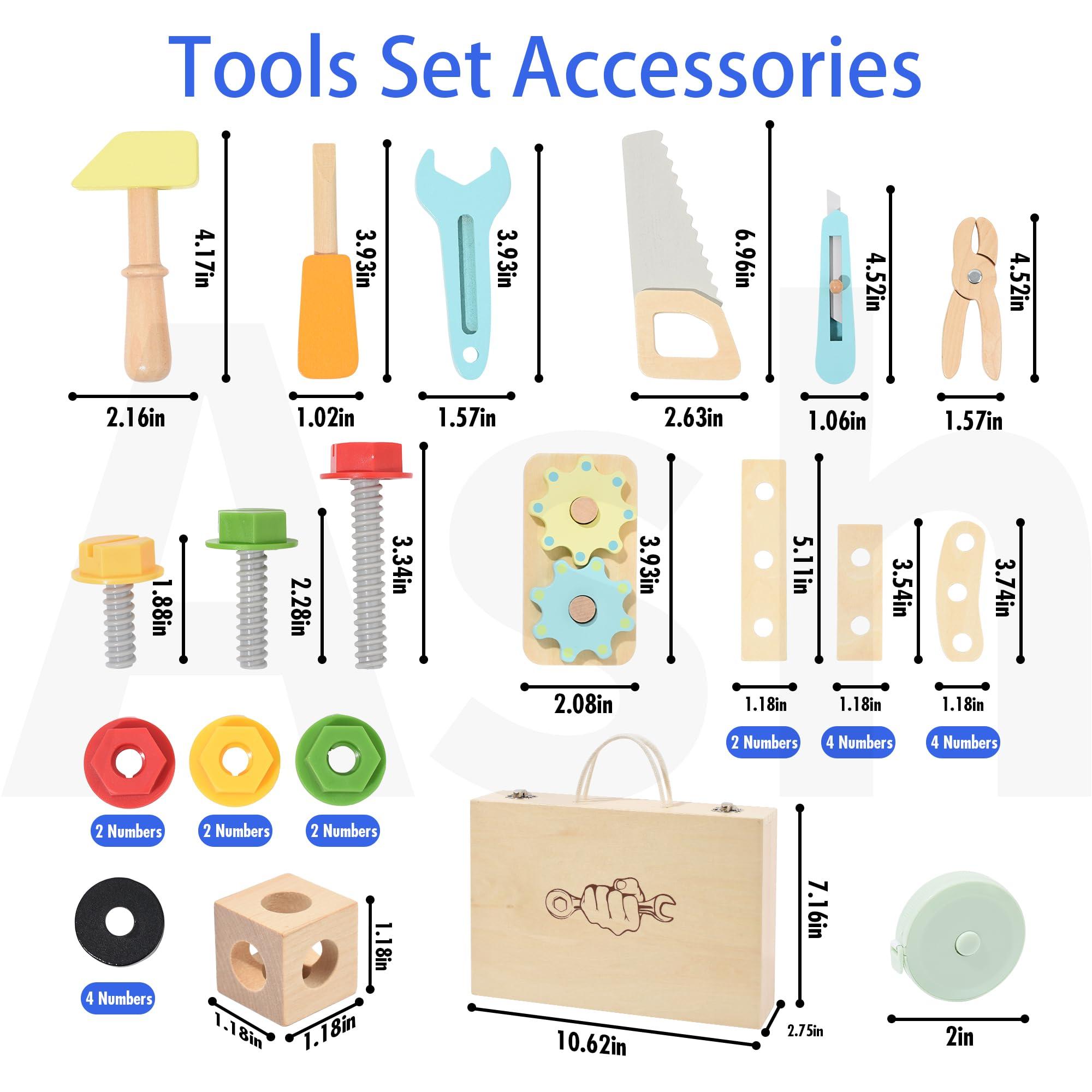 HTWELL HTWELL Kids Montessori Tool Set,Wooden Toy Tool Set for Toddles,Montessori Play Tool Box ,Toddler Tool kit for 3 4 5 6 Years Old Boys Girls