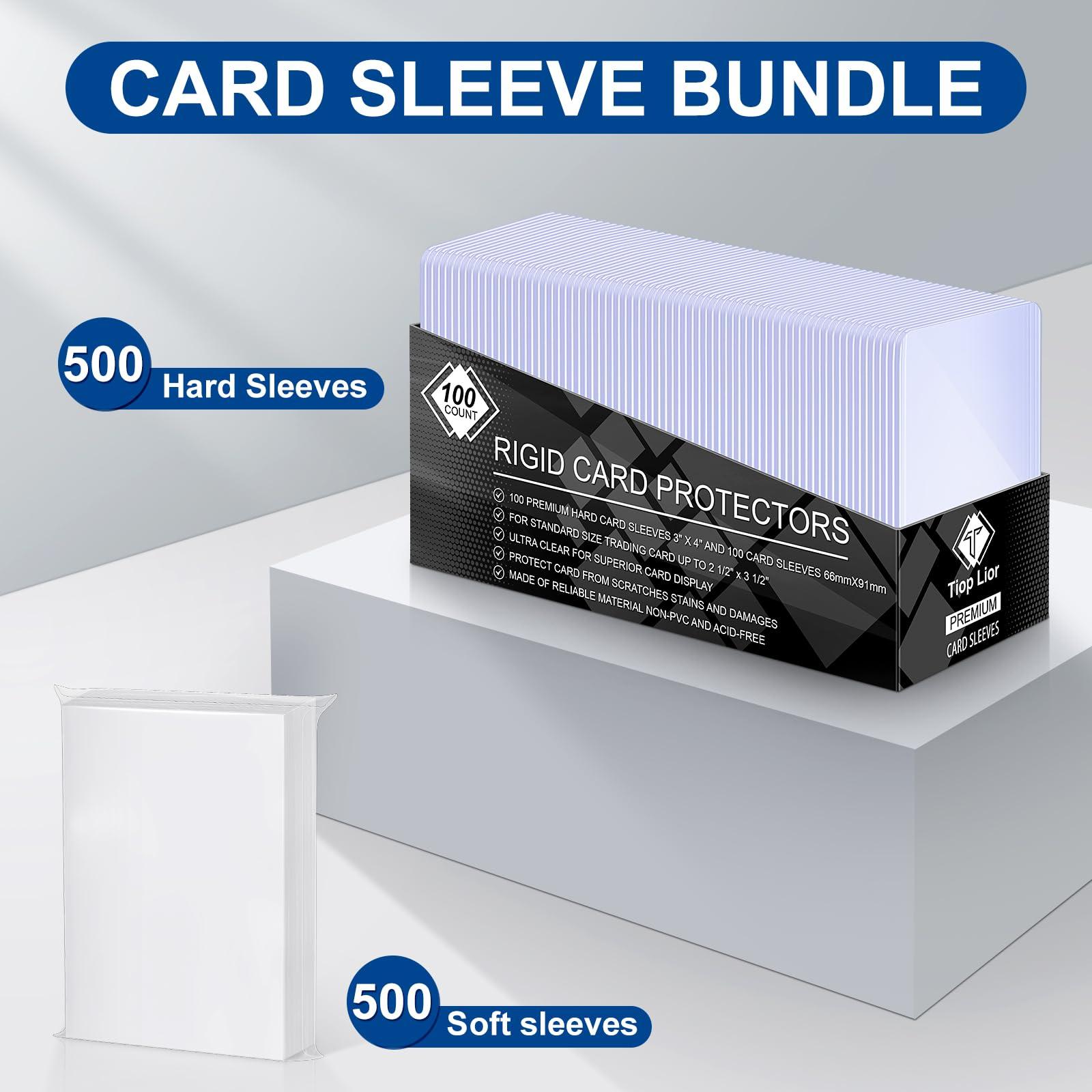 TiopLior 1000 Card Sleeves Hard Sleeves for Cards, 3\"x4\" Baseball Card Protectors Hard Plastic, 35pt Card Holders for Baseball Cards, Football Cards (500 Hard Sleeves + 500 Clear Sleeves)