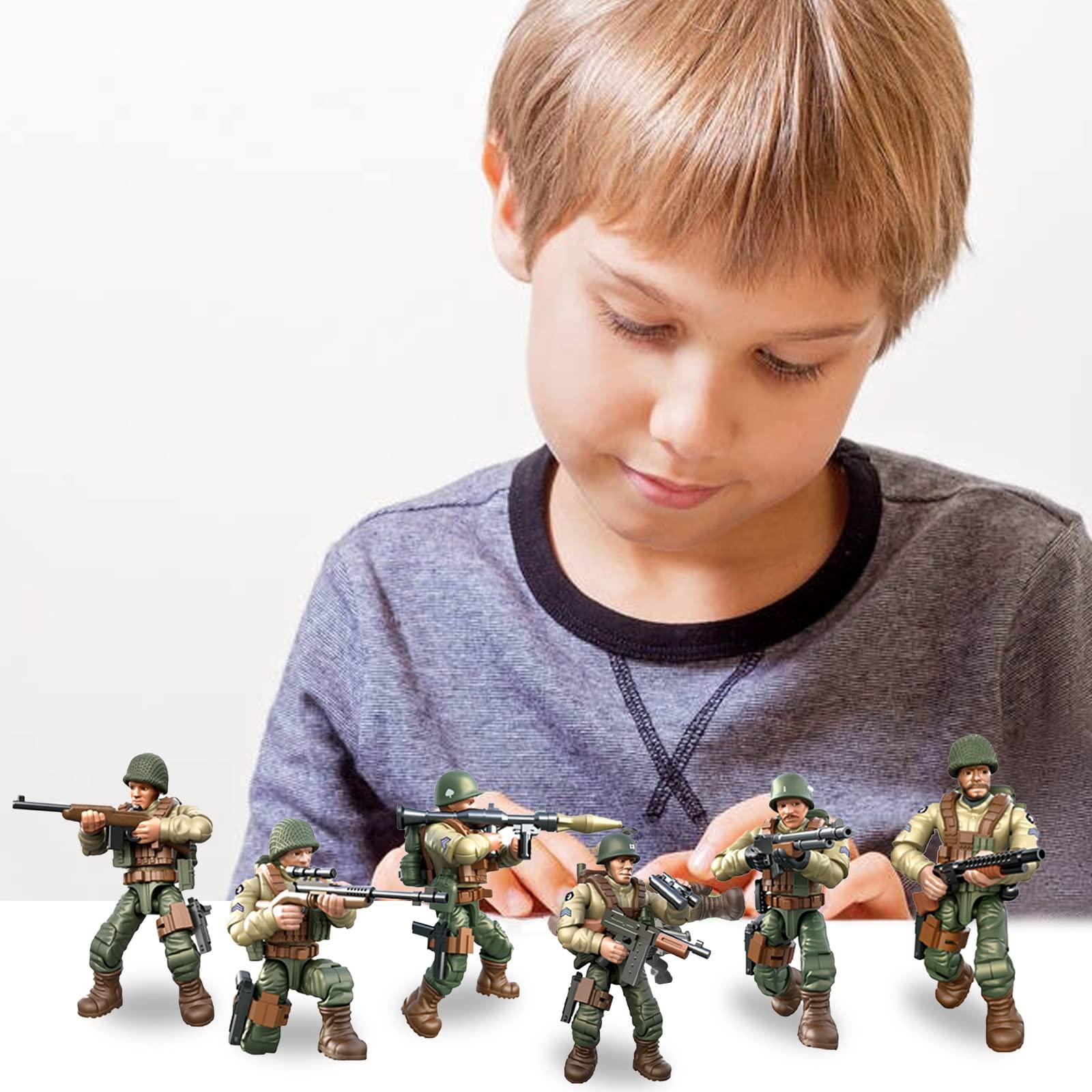 MEIEST MEIEST 6 PCS Mini WWII Soldier Military Action Figures, Army Model Building Block Toys with Multiple Military Weapons Accessories,Party Favors Set for Kids (US Army)