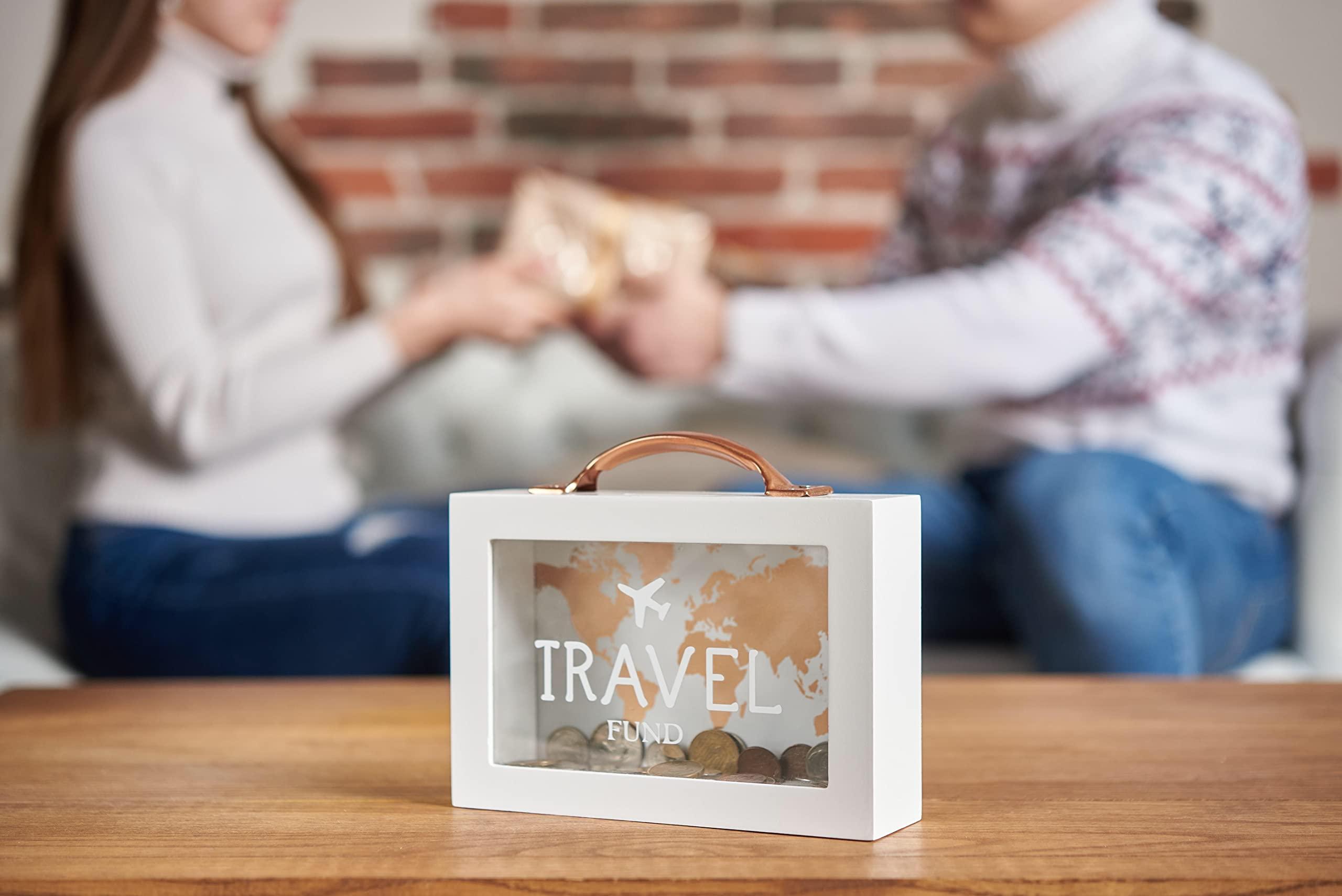 Generic Shadow Money Box for Saving Travel Fund - Coin Bank for Adults - Vacation Fund Jar - White Saving Box for Coins with Handle - Honeymoon Fund Box - Travel Fund Bank for Adults - Adventure Fund