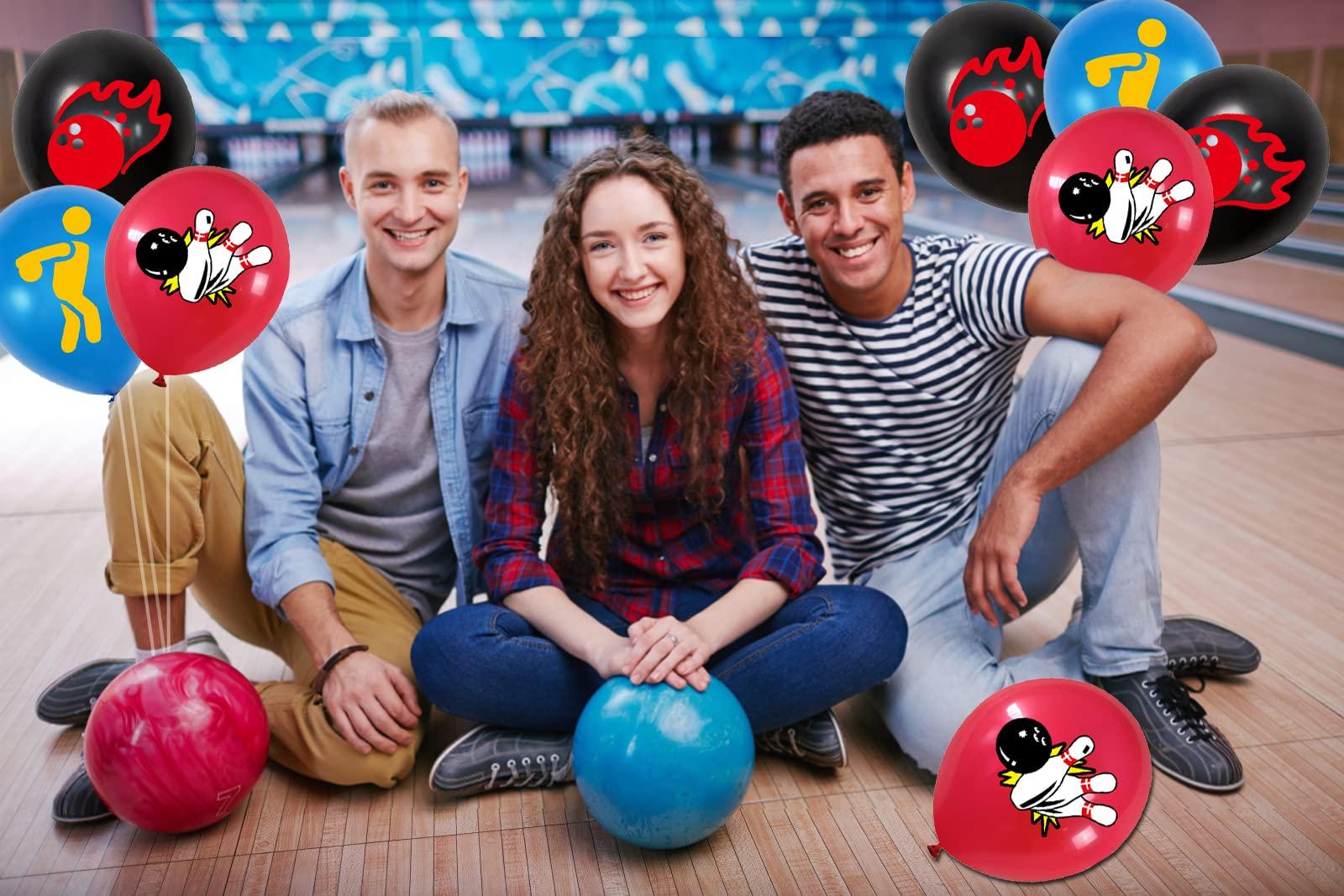 HADEEONG 36 Pieces Bowling Party Balloons Ball Party Strike Up the Fun Theme Party Supplies Black/Red/Blue for Kids, Boys Baby Shower Birthday Party,12\"