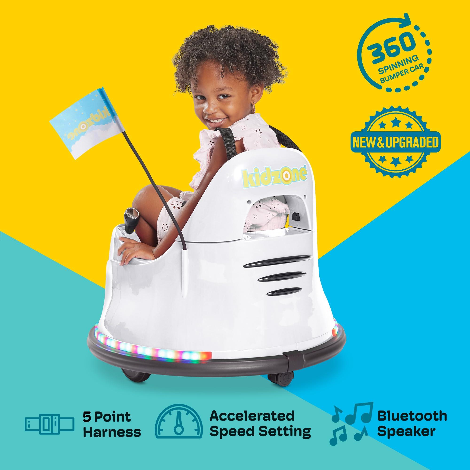 Kidzone Kidzone Smart Bumper Car for Toddler & Kids 1.5-6 Years Old, 12V 2-Speeds Electric Ride On Bumping Toy Gifts W/Remote Control, APP Control, LED Lights, Bluetooth, 360Spin and DIY Sticker,White