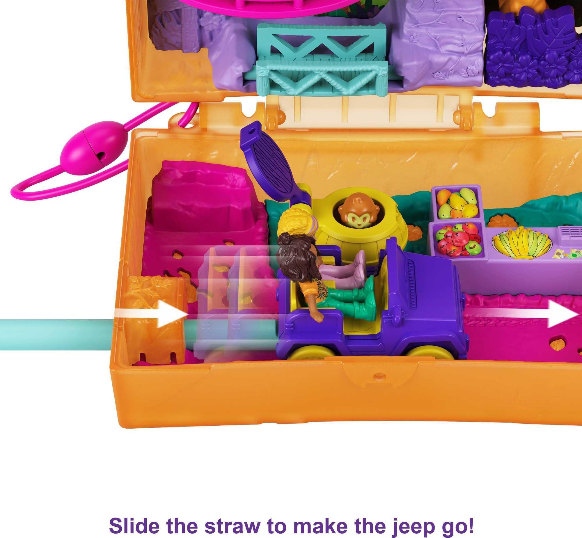 Polly Pocket Polly Pocket Playset, Travel Toy with 2 Micro Dolls, Pet Sloths & Surprise Accessories, Jungle Safari Compact