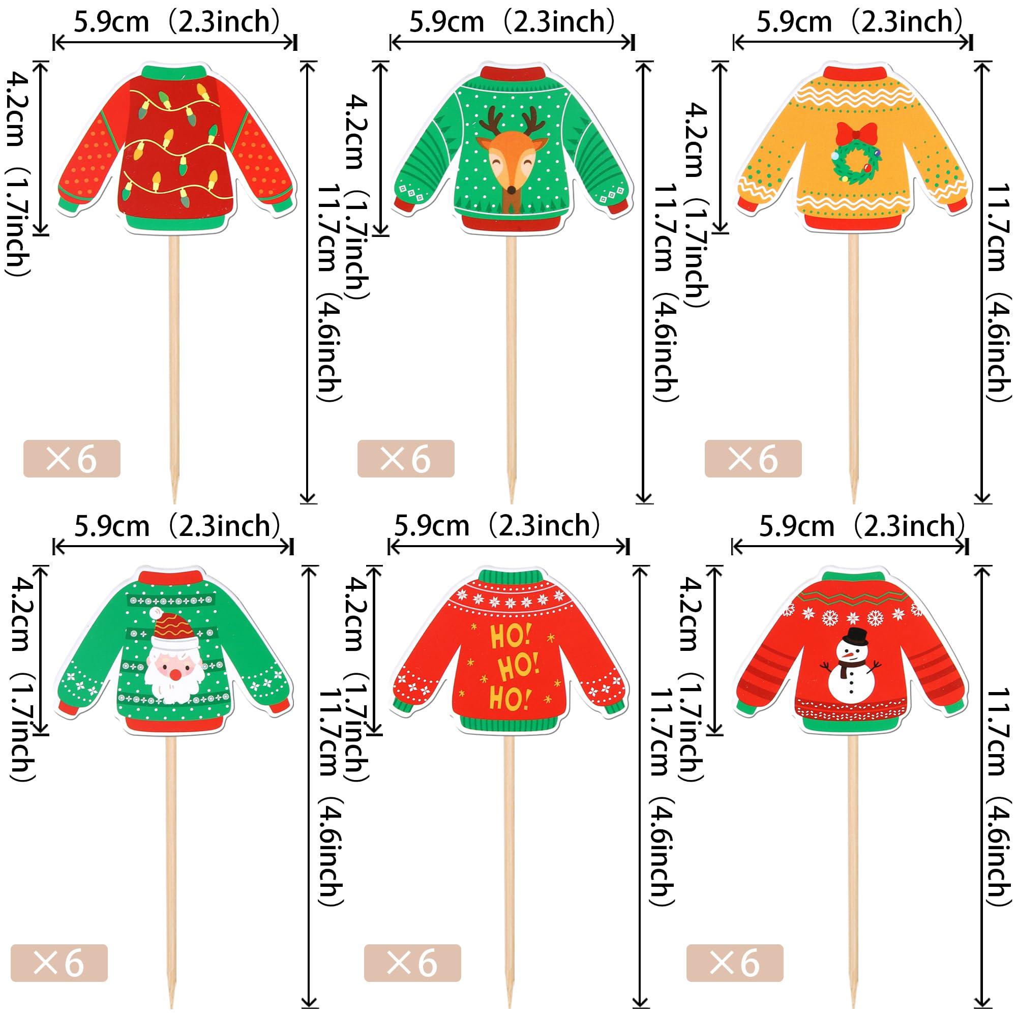ZHUOWEISM 36 PCS Ugly Sweater Cupcake Toppers Merry Christmas Cupcake Picks Ugly Sweater Party Decorations for Christmas Ugly Sweater Theme Xmas Holiday Baby Shower Birthday Party Cake Decorations Supplies