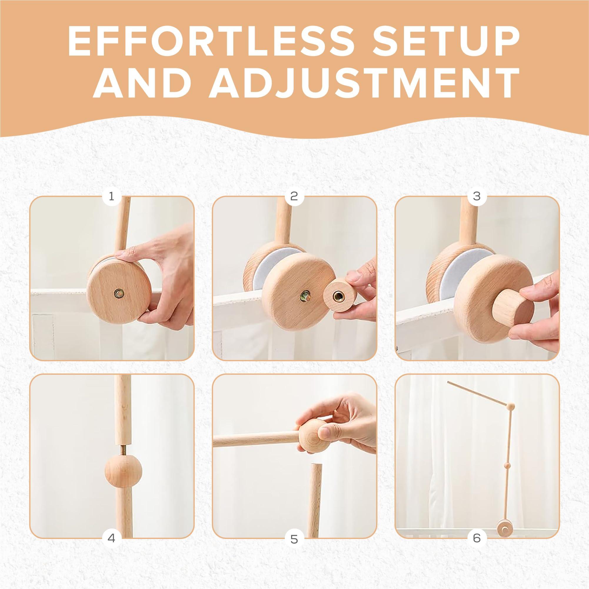 EstyFanZ Wooden Crib Mobile Arm - Safe and Rotating Baby Mobile Hanger, 33 Inch Mobile Holder for Crib - Perfect Baby Crib Mobile Arm, Easy-Install Mobile Hanger for Crib - UP to 0.8 Inch Width Crib Rail
