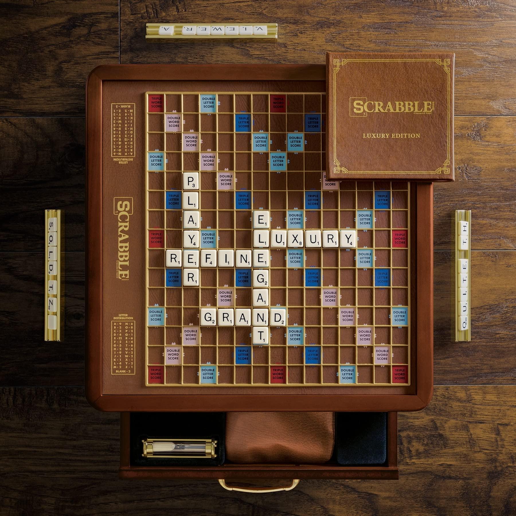 WS Game Company WS Game Company Scrabble Luxury Edition with Rotating Wooden Game Board