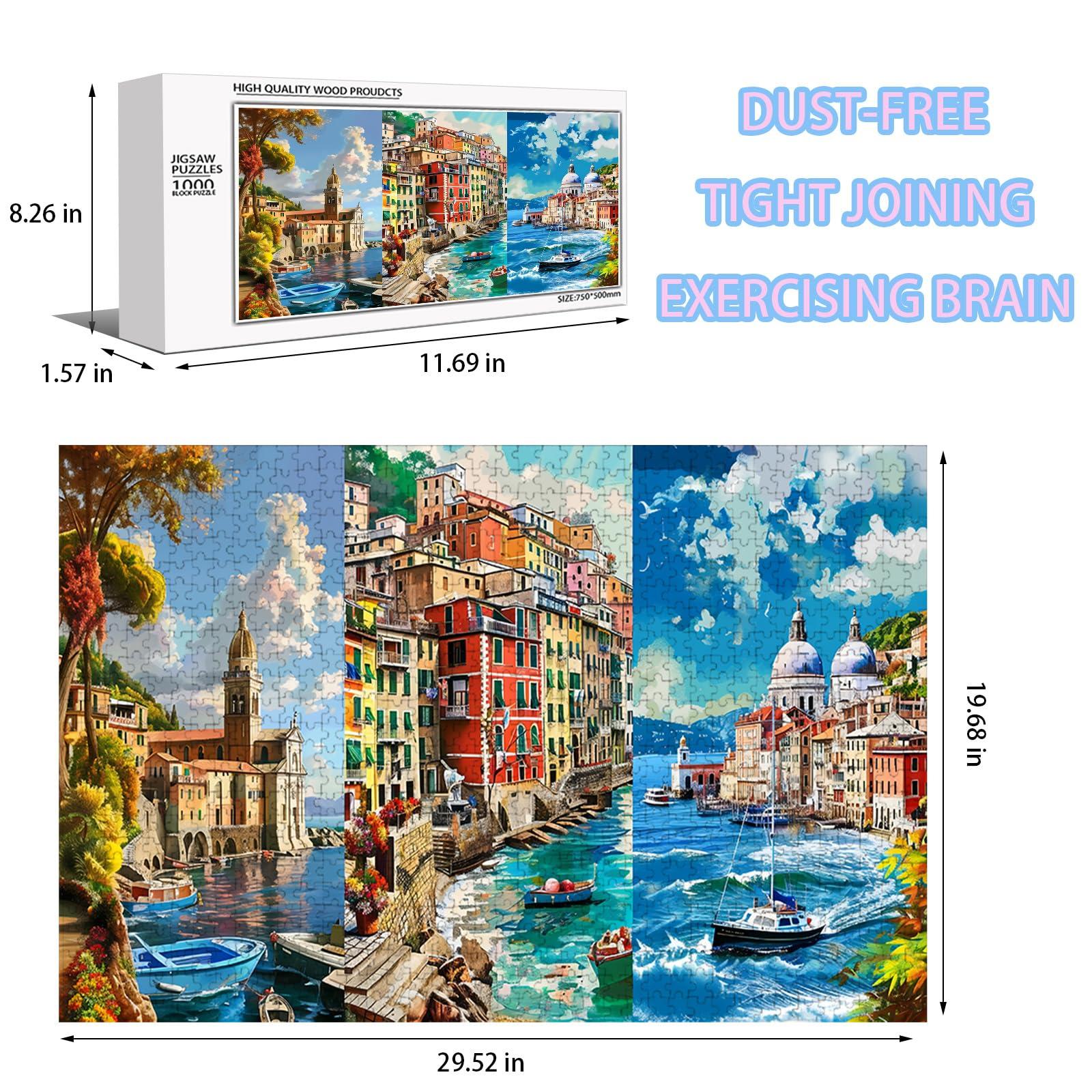 FEIMEIZE Wooden Jigsaw Puzzles for Adults 1000 Piece Puzzle for Adults 1000 Pieces Puzzle 1000 Pieces-Summertime, Seaside, Architecture