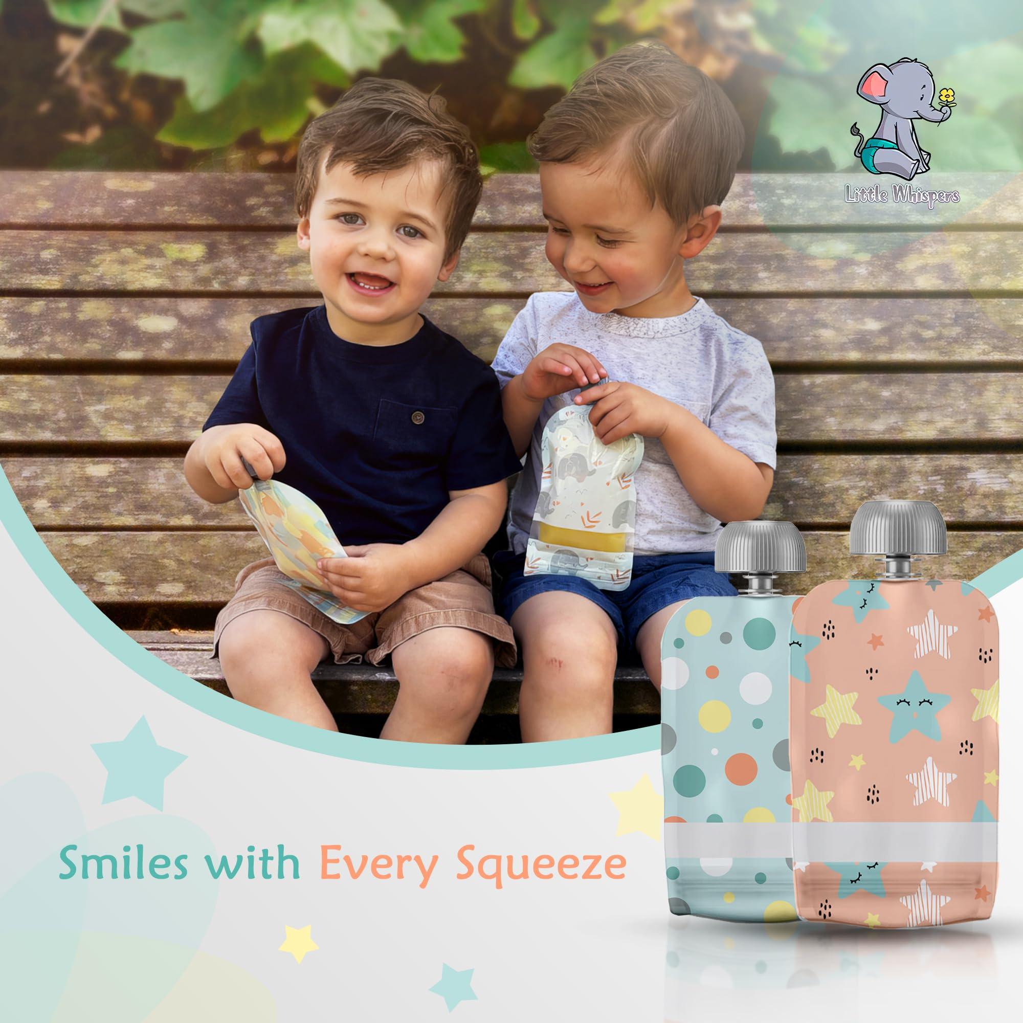 Little Whispers LittleWhispers Reusable Baby Food Pouches - Refillable with Applesauce, Yogurt, Fruit Puree, Smoothie - 10 Pack - Toddler & Kids Squeeze Pouch
