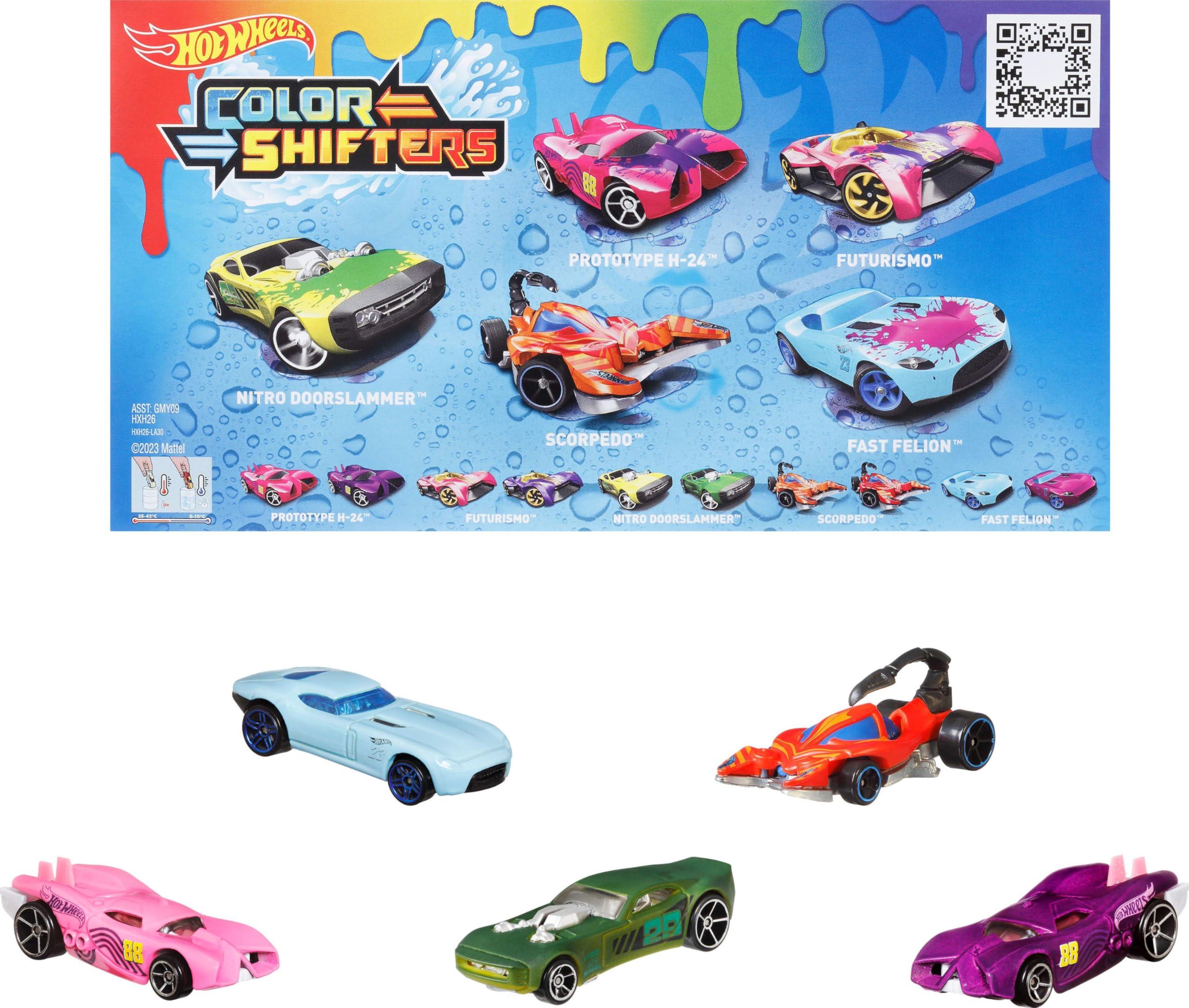 Hot Wheels Hot Wheels Color Shifters Toy Cars 5-Pack, Set of 5 1:64 Scale Vehicles that Change Color in Cold or Warm Water (Styles May Vary) (Amazon Exclusive)