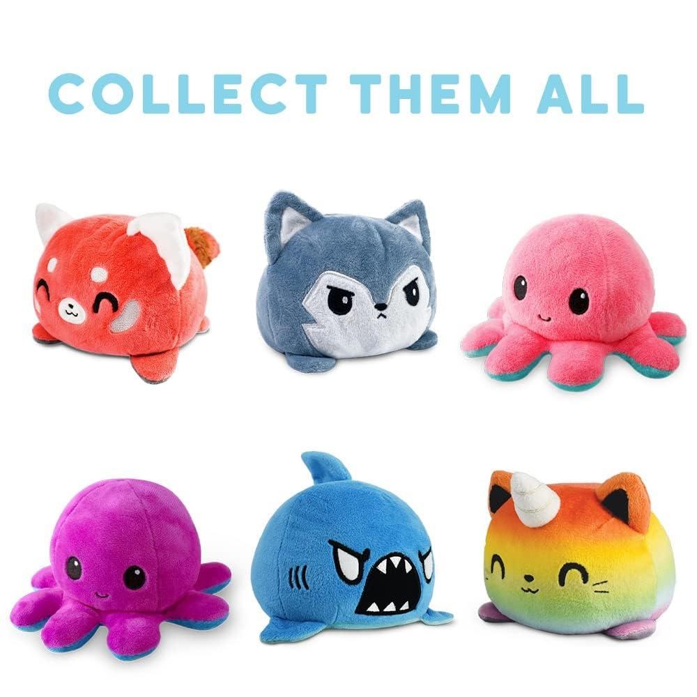 TeeTurtle TeeTurtle - The Original Reversible Octopus Plushie - Happy Blue + Sad Light Blue - Cute Sensory Fidget Stuffed Animals That Show Your Mood 4 inch