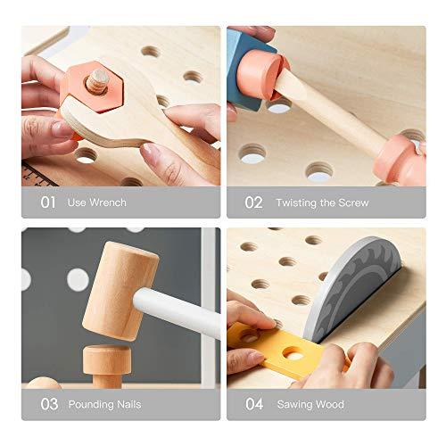 ROBUD ROBUD Wooden Tool Workbench for Kids Toddlers, Toy Tools Set Gift for 3 4 5 6 7 Years Old and Up