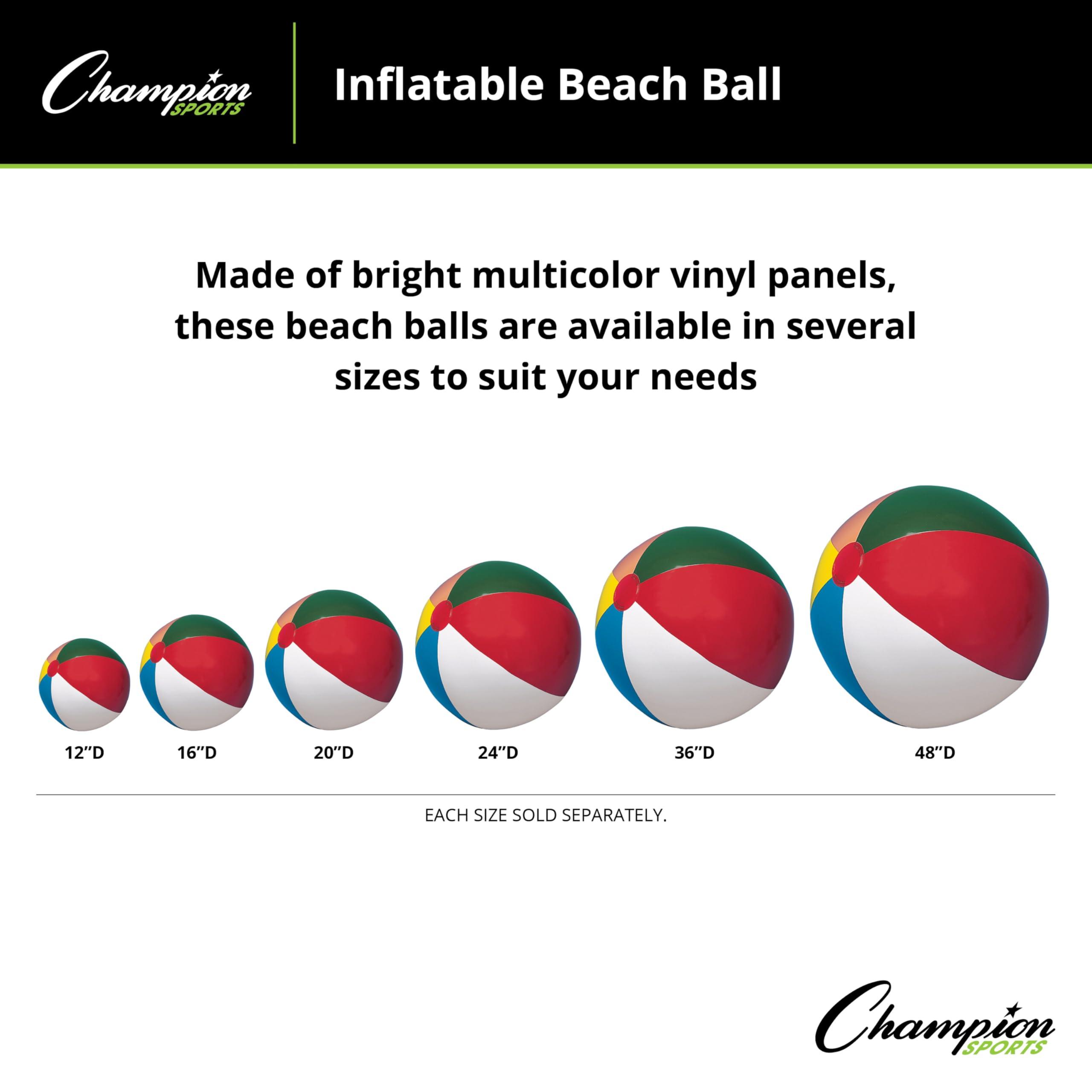 Champion Sports Champion Sports Beach Ball Inflatable for Pools, Beaches - Watergames for Summer - 24 Inches - Rainbow Multicolor