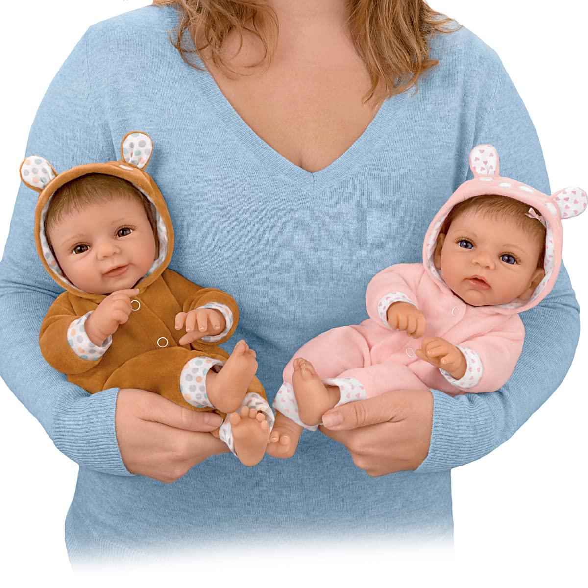 The Ashton - Drake Galleries So Truly Real Sherry Rawn Oh Deer! The Twins are Here! Vinyl Baby Doll Set Featuring Deer Inspired Outfits