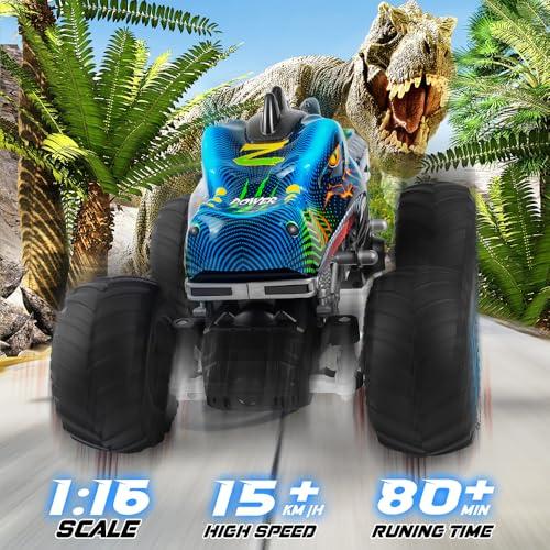 Rhybor Rhybor Remote Control Dinosaur Car, 2.4GHz All Terrain Remote Control Monster Truck, RC Dinosaur Monster Car, Spray Music Monster Truck RC Cars for Boys 4-7 8-12 and Girls