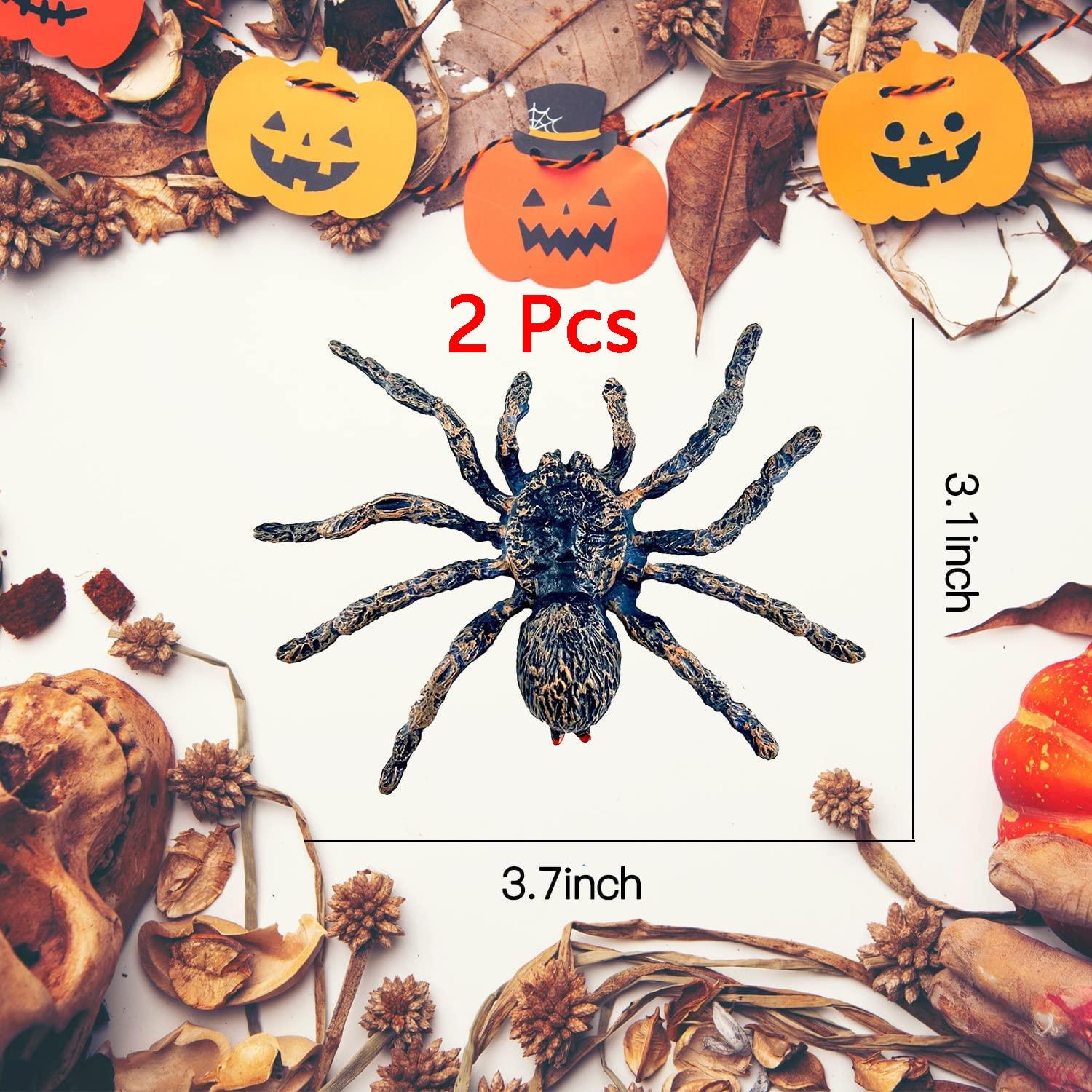 RAXCONN Giant Realistic Spider, Fake Spider, Spider Action Model Lifelike Insect Toy Figures, Halloween Prank Props Party Supplies (Whiteknee Spider 2 Pcs)