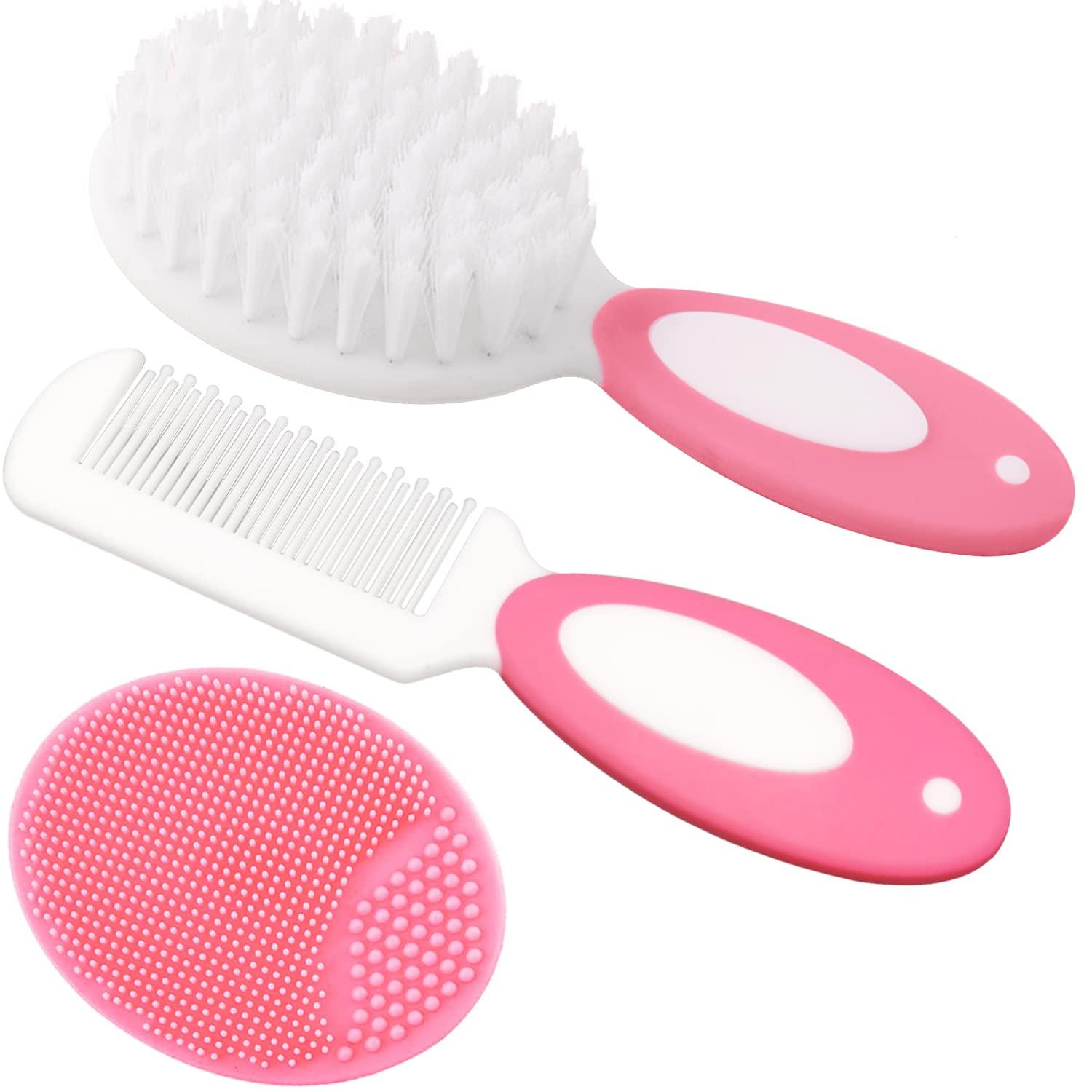 MR LION Baby Hair Brush, Cradle Cap Brush, Baby Hair Comb, Baby Hair Brush and Comb Set for Newborns & Toddlers, Baby Brush Soft Bristles, Ideal for Cradle Cap, Perfect Baby Registry Gift (Pink)
