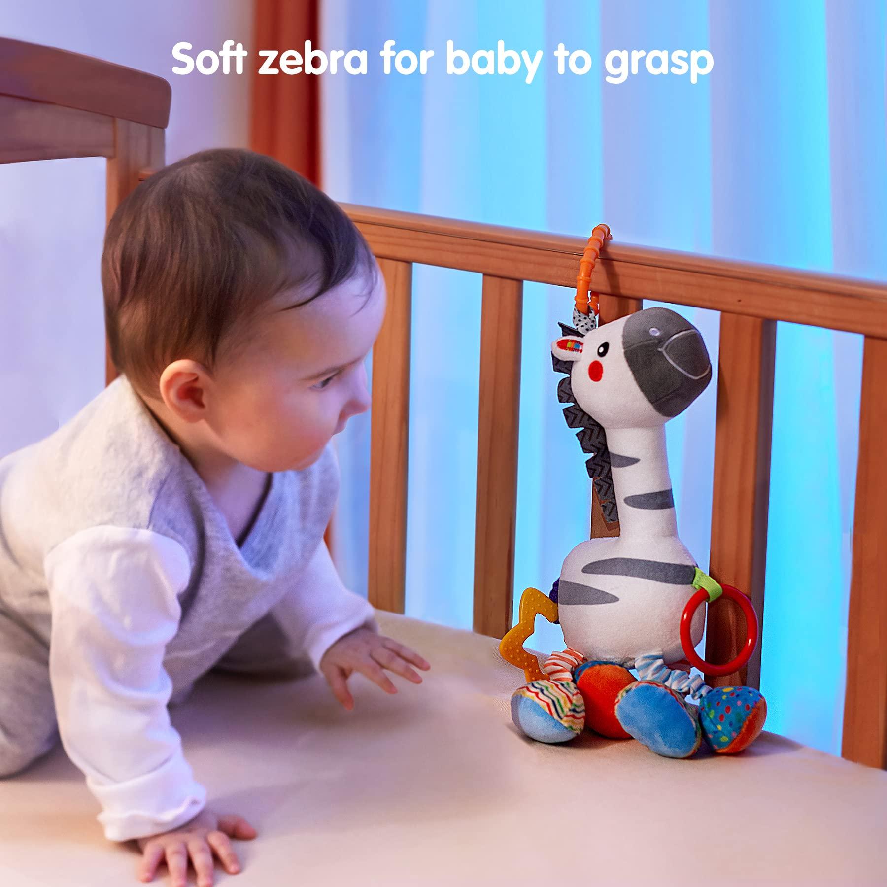 TUMAMA TUMAMA Baby Hanging Toys, Plush Animals Baby Rattle Crinkle Squeaky Toys Car Seat Stroller Mobile Toys, Baby Toys for 0 3 6 9 12 Months, Sensory Learning Toys Gift for Newborn Infant (Zebras)