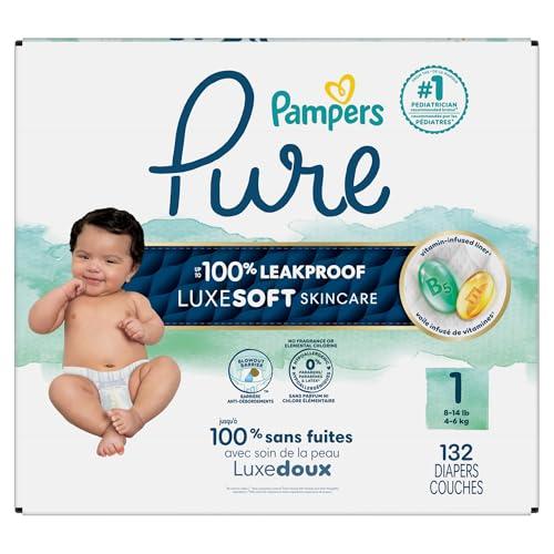 Pampers Pampers Baby Diapers - Pure Protection - Size 1, 132 Count, for up to 100% Leakproof, Premium Plant-based Skin Protection