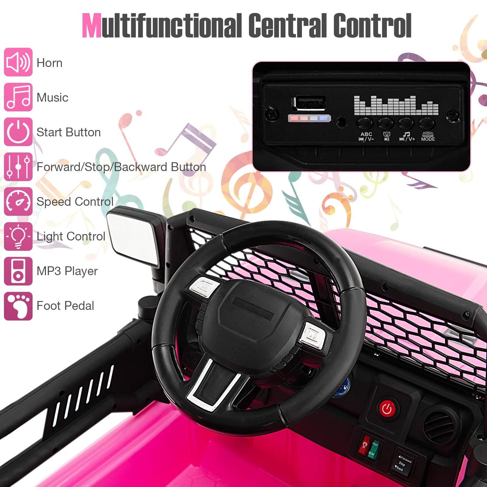 HONEY JOY HONEY JOY Pink Ride On Truck, 12V Battery Powered Vehicle Ride On Car with Remote Control, Spring Suspension, Headlights, Music, Mesh Windshield, Electric Cars for Kids, Gift for Girls 3+ (Pink)