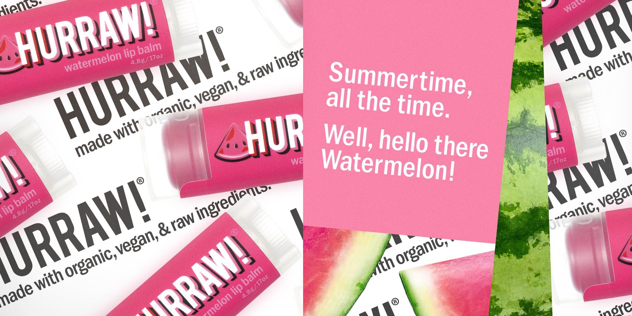 HURRAW! Hurraw! Watermelon Lip Balm: Organic, Certified Vegan, Cruelty and Gluten Free. Non-GMO, 100% Natural Ingredients. Bee, Shea, Soy and Palm Free. Made in USA