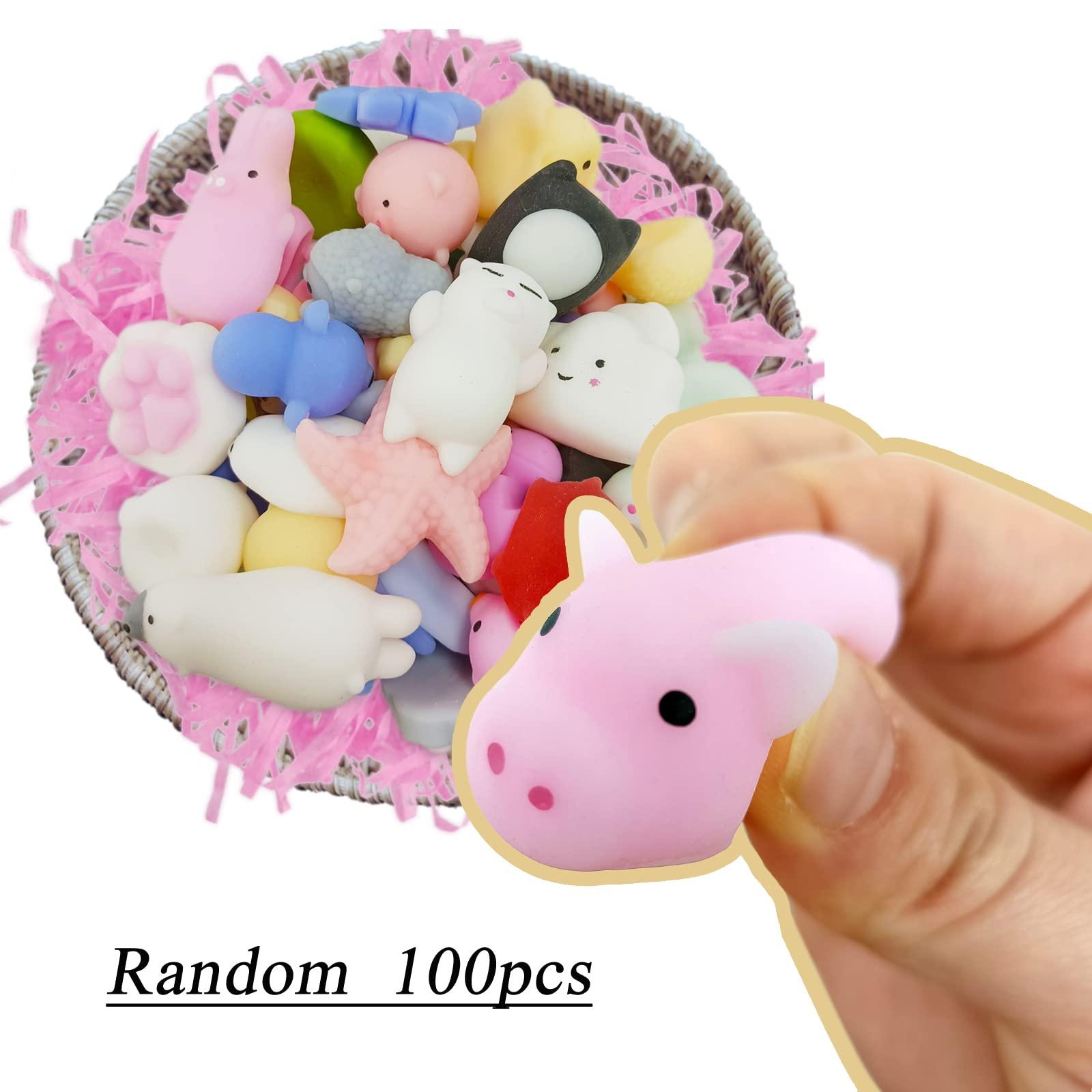 Nasdict 100 Pcs Mochi Toy, Random Squishy Fidget Toys, Soft Cute Animal Stress Relief Squishies Toys for Kids Party Favors, Classroom Prizes, Easter Basket Goodie Bag Stuffers, Christmas, Birthday Gifts