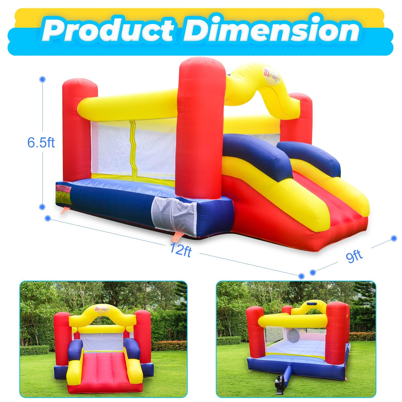 Dvreugde Dvreugde Bounce House, Inflatable Bouncer with Air Blower and Slide, Family Backyard Bouncy Castle with Dart Ball Game, Bouncy House for Kids, 12 ft x 9 ft x 7 ft H
