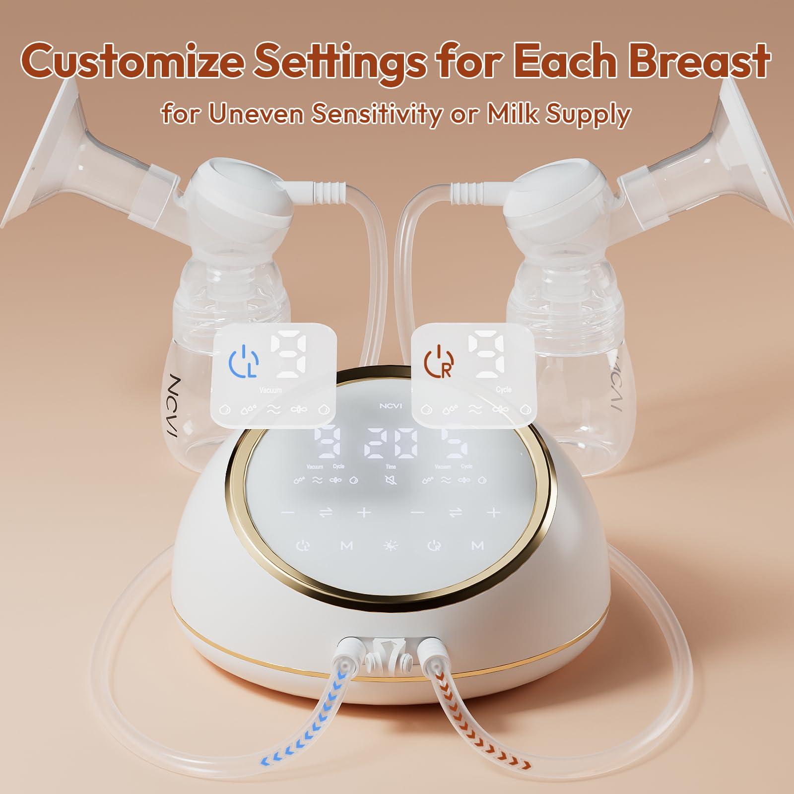 NCVI NCVI Electric Breast Pump F1, VibesFlow Dual Control Pump, Hospital-Grade Suction and Double Side Independent Rhythm, Micro-Vibration Milk Pump, Breastfeeding Kit with Storage Bags & Cooler Bags