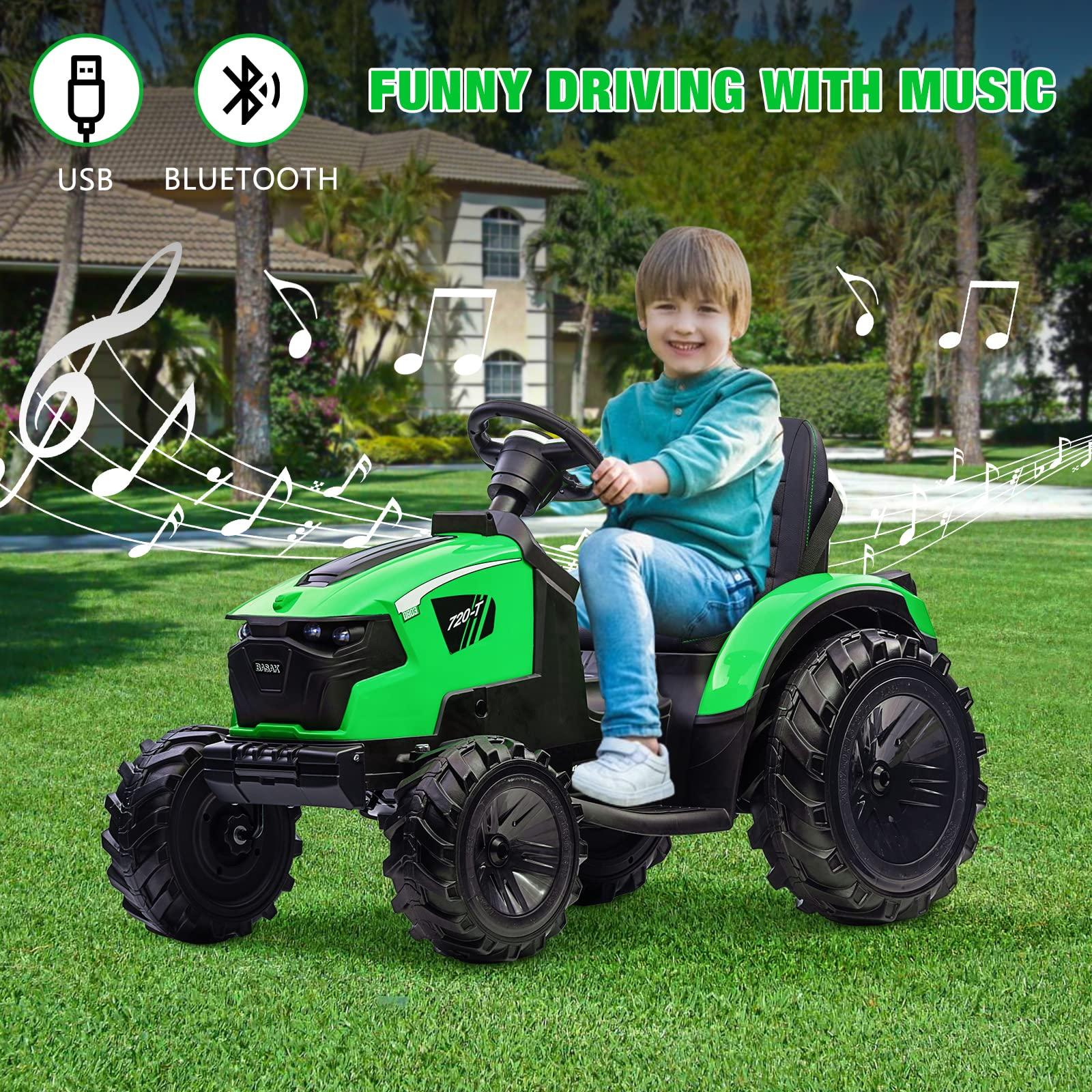 Hetoy 24V 3 in 1 Kids Ride on Tractor, Excavator & Bulldozer, Electric Vehicle w/Trailer, Digger, Shovel Bucket, Remote Control, EVA Tires, LED Lights, Music & USB, Ride on Car Toy, Green