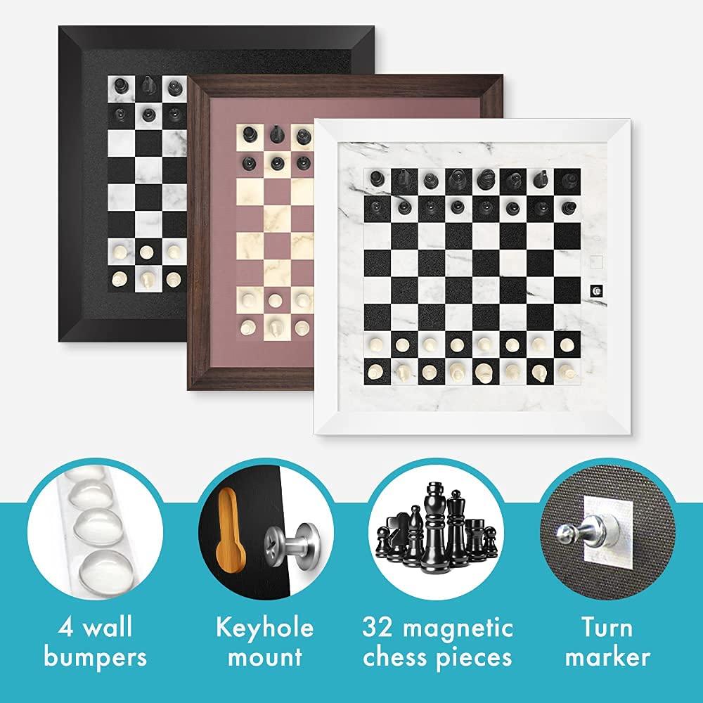 Winding Hills Designs Home Magnetics Magnetic Wall Chess Set - Wall Mounted Chess Board Game - Framed Wooden Chess Set with Magnetic Chess Pieces (Black)