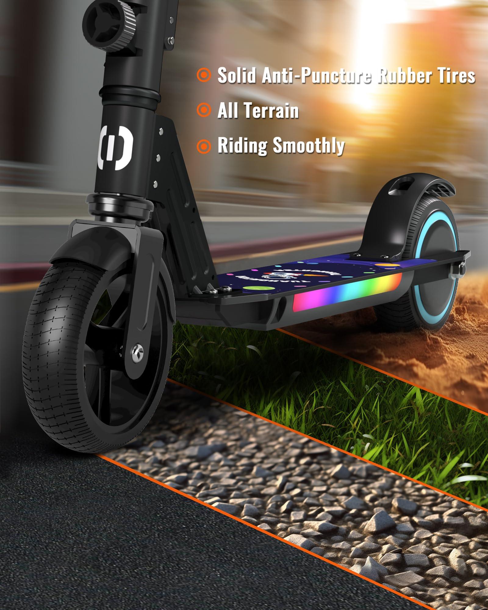SIMATE SIMATE Electric Scooter for Kids, Motorized E-Scooters with Colorful Front Light and Pedal Lights, LED Display & Foldable, Dual Braking System, Top 8.7mph & 5 Miles, Gifts for Kids, Girls, Boys, Teens