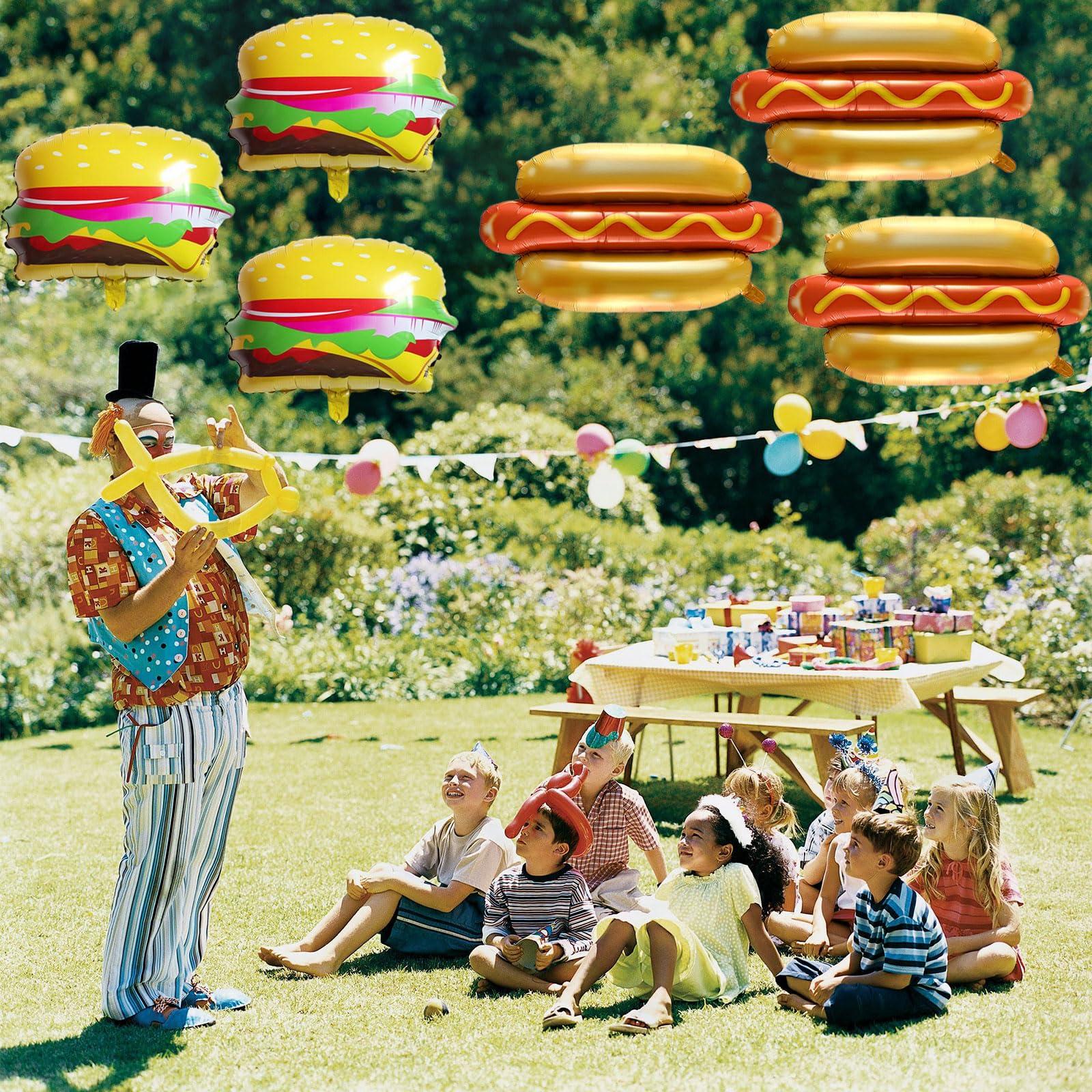 Eostankr Food Themed Balloons Hot Dog Balloon Hamburger Foil Balloon BBQ Party Balloons for Picnic Birthday Party Decorations Supplies 6 Pcs