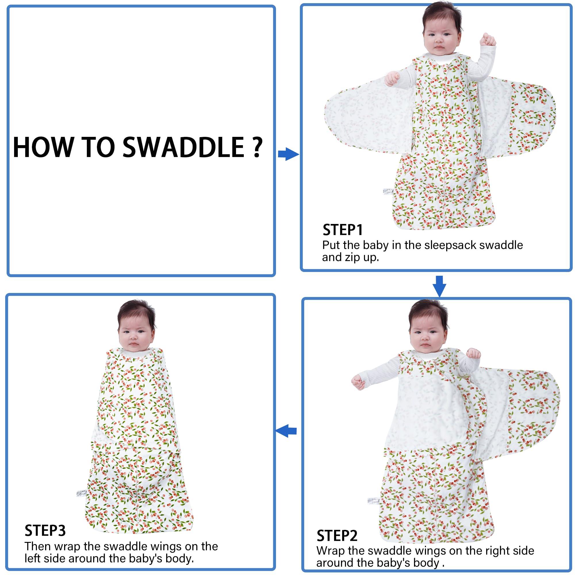 AugTwig Baby Sleepsack Swaddle,3-Way Adjustable Wearable Transition Blanket 100% Organic Cotton 2-Piece,3-6 Months,12-18 lbs,1.0 TOG(Floret&Cherry)